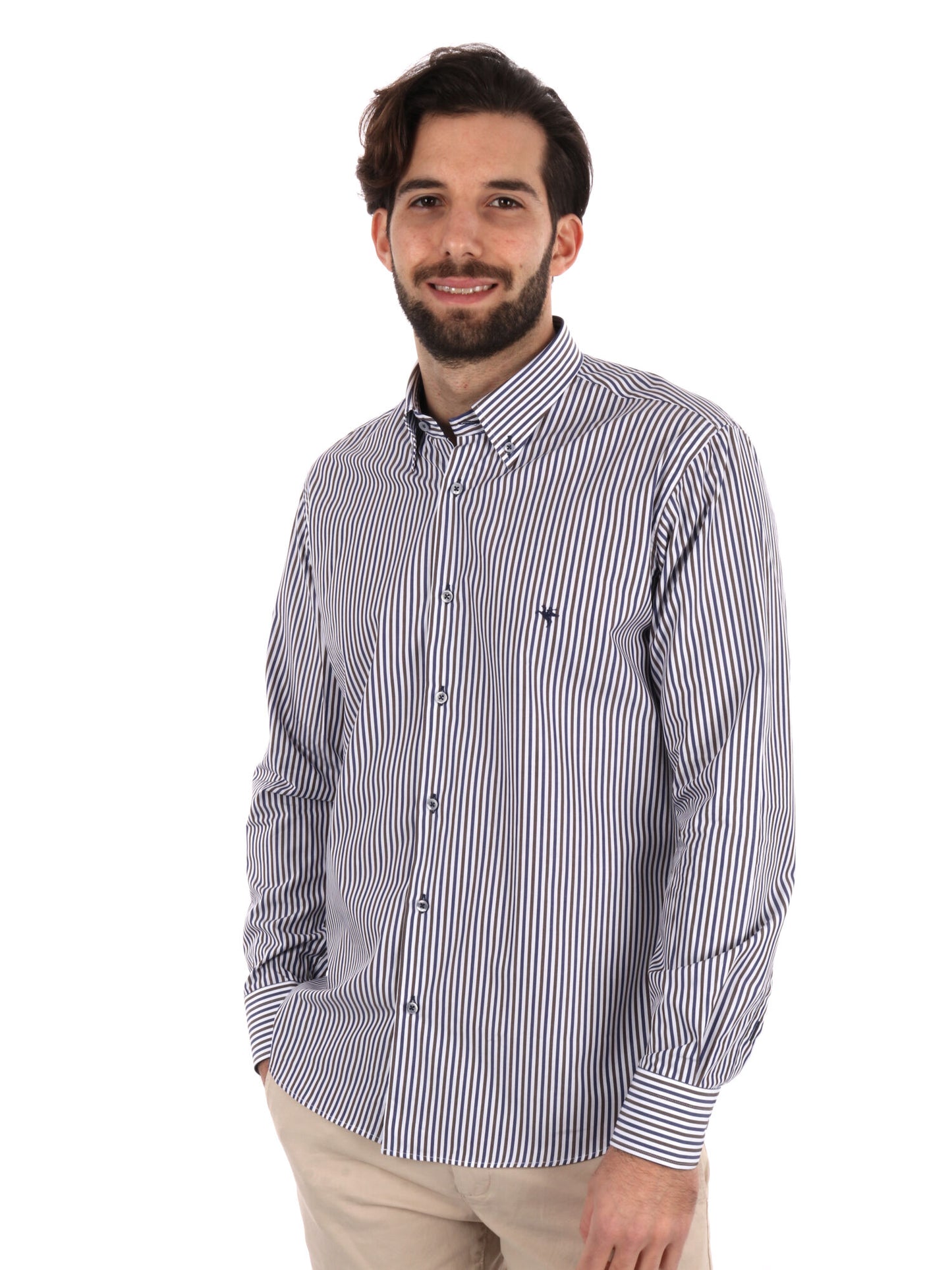 CAMICIA A RIGHE FB UOMO BLU-MARRONE