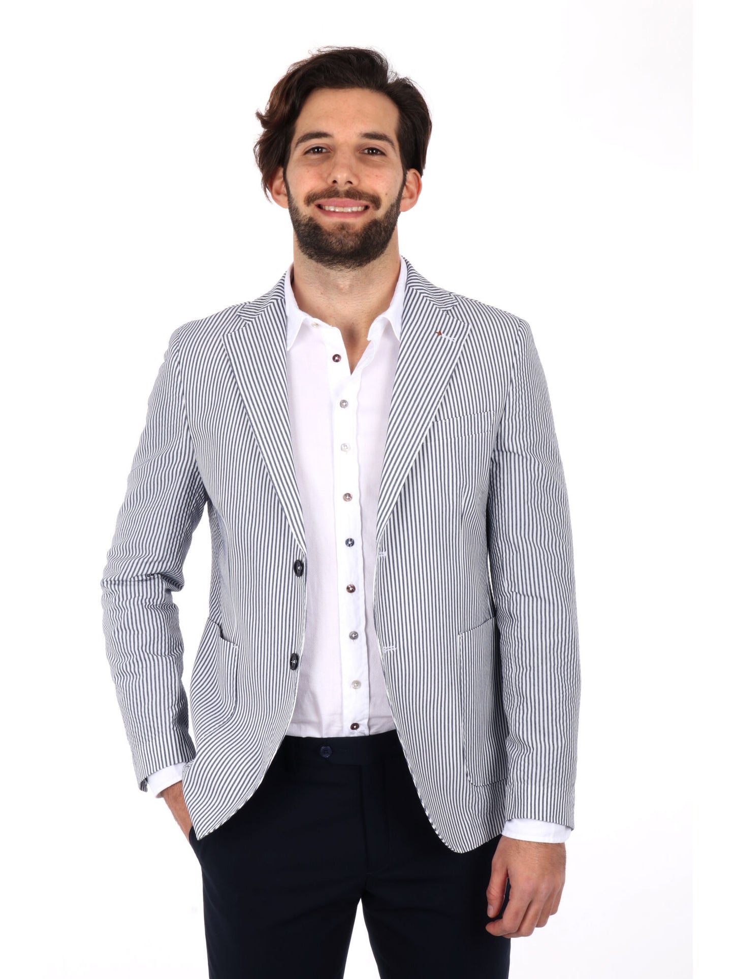 GIACCA MONOPETTO A RIGHE FB UOMO BIANCO-BLU