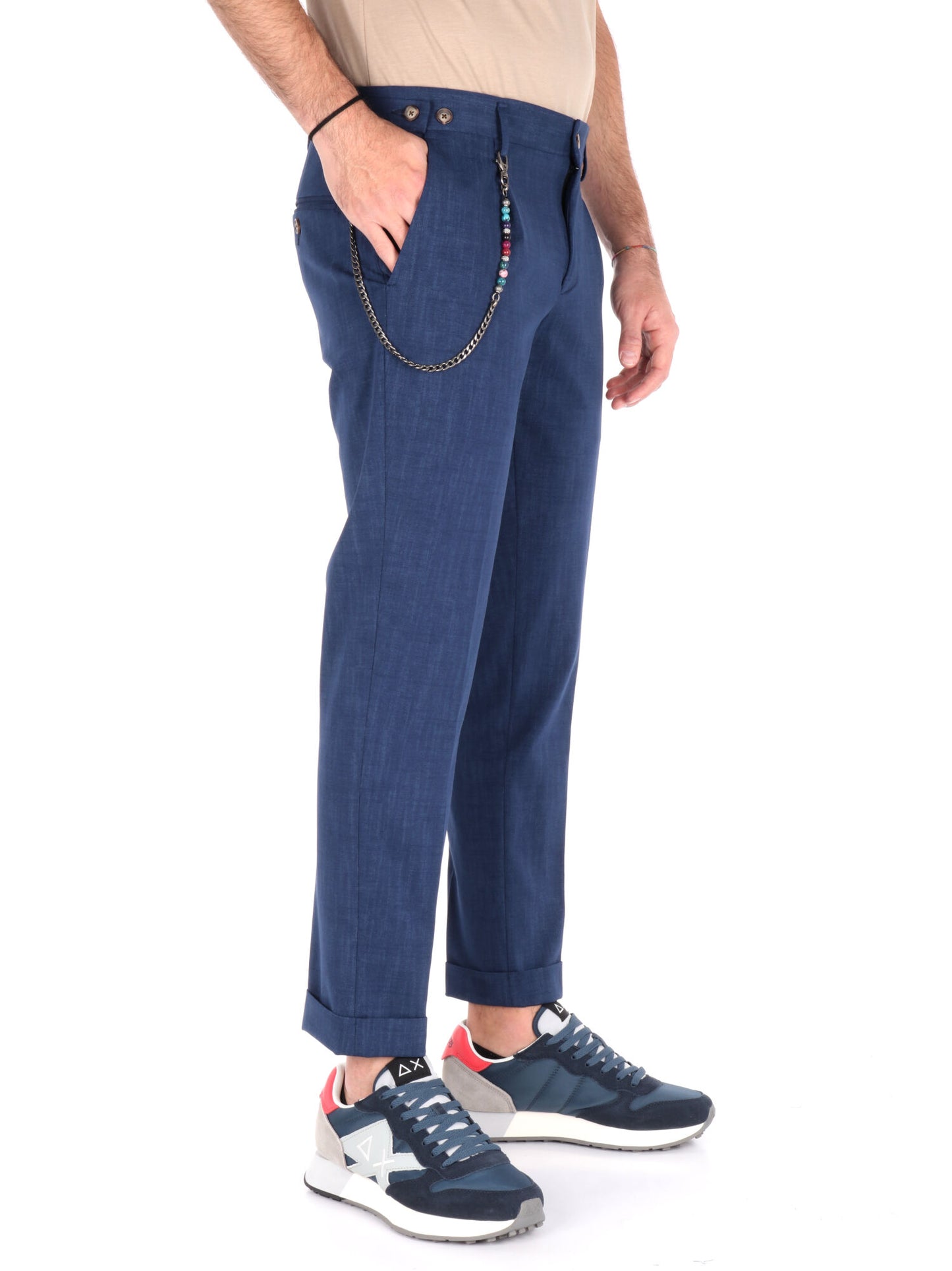 Pantalone elegante FB in poliestere blu da uomo per ufficio