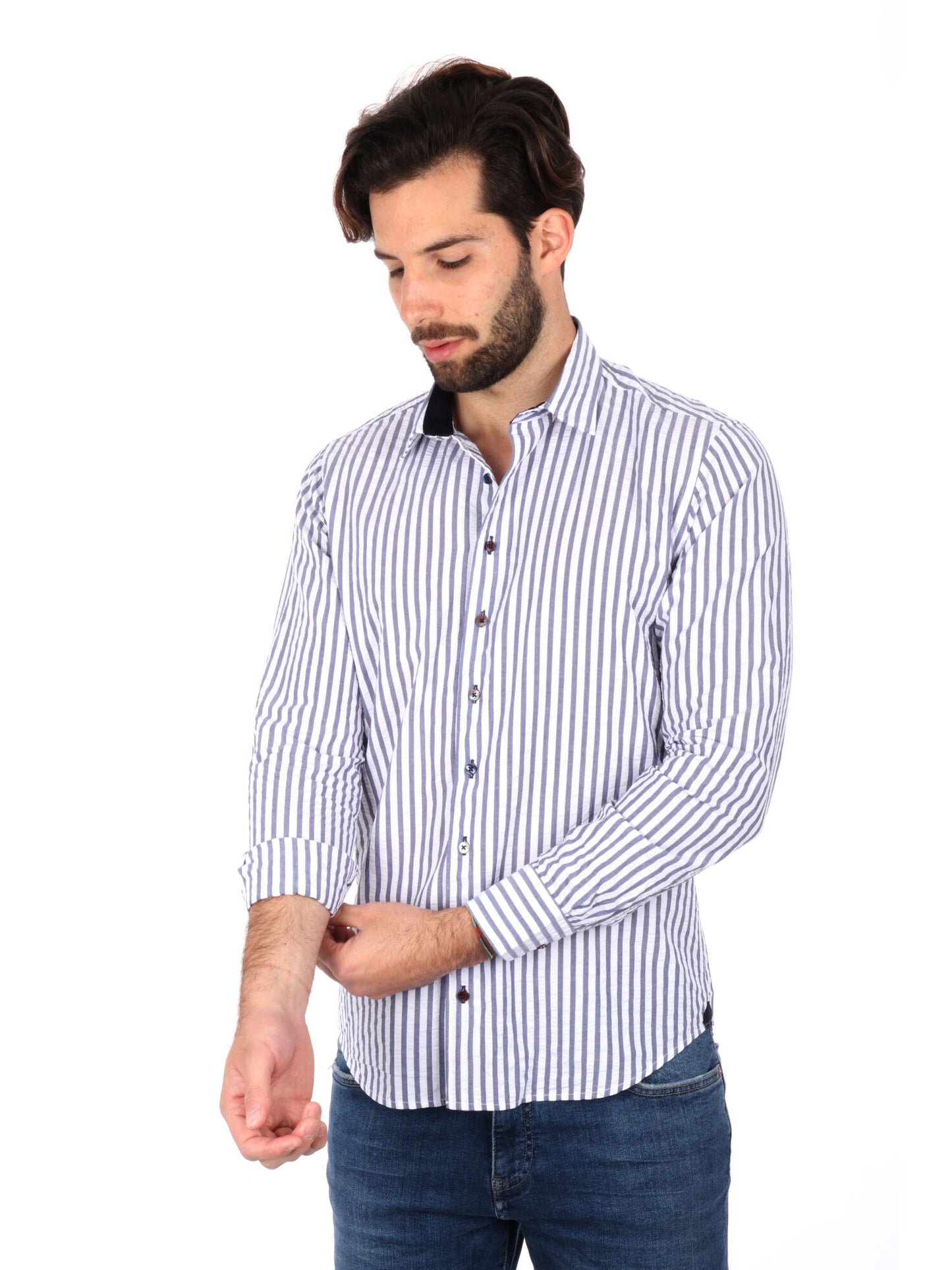 CAMICIA A RIGHE FB UOMO BIANCO-BLU