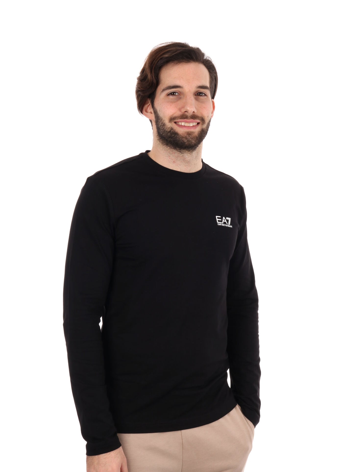 Maglia manica lunga girocollo EA7 Emporio Armani da uomo nera