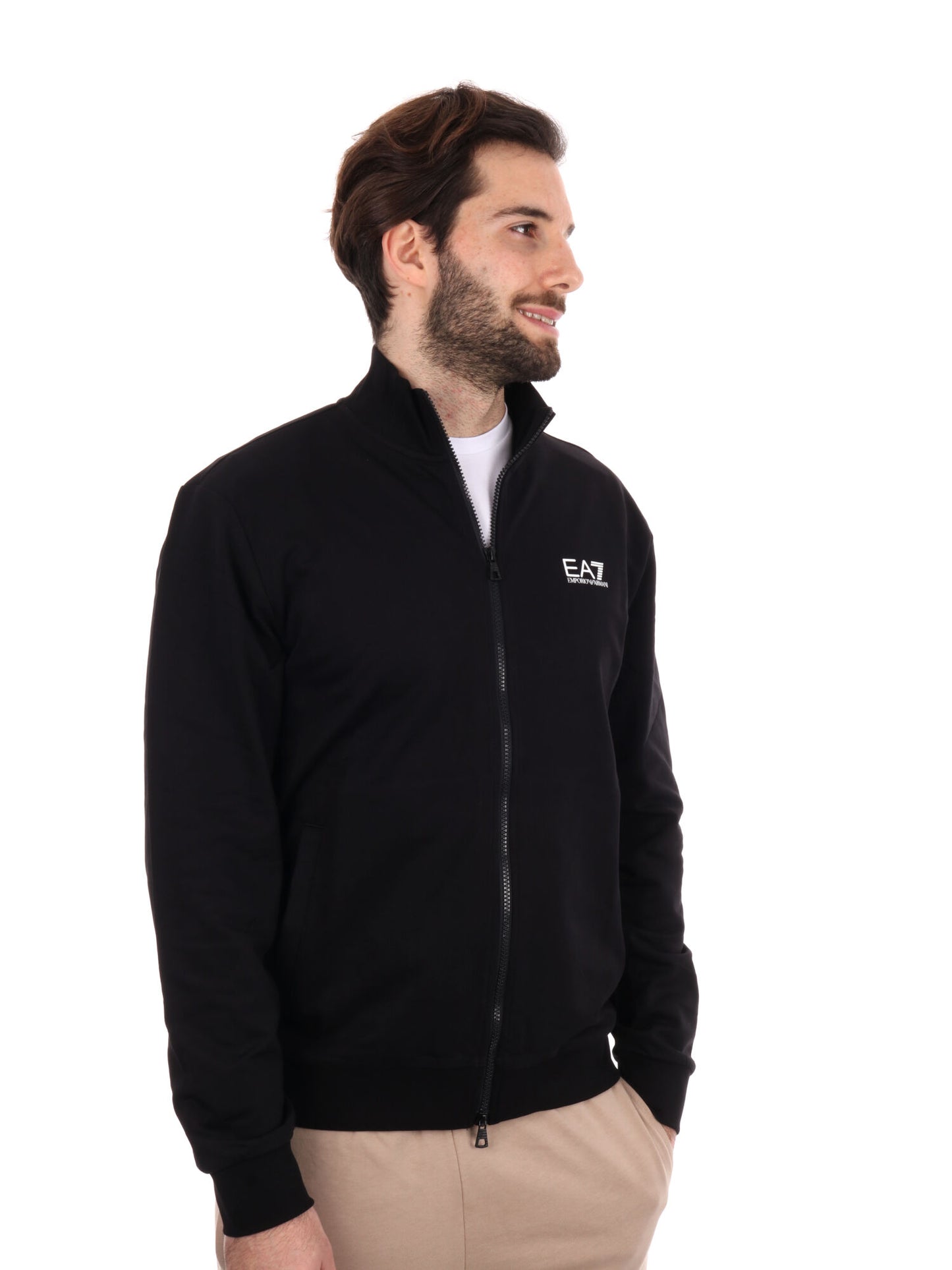 FELPA CON CAPPUCCIO E ZIP EA7 EMPORIO ARMANI UOMO NERO