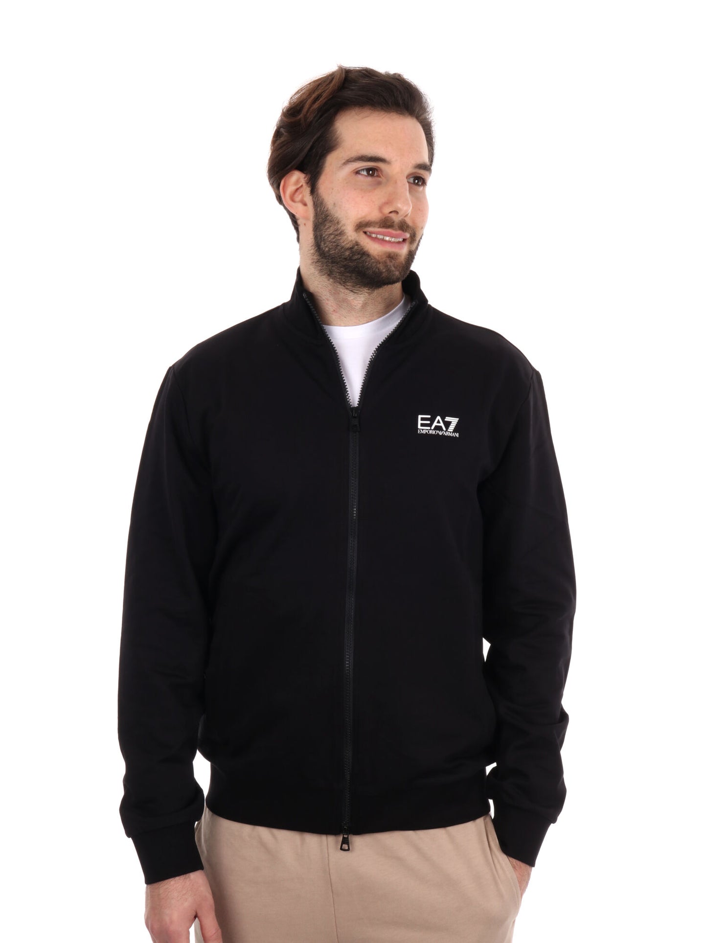 FELPA CON CAPPUCCIO E ZIP EA7 EMPORIO ARMANI UOMO NERO