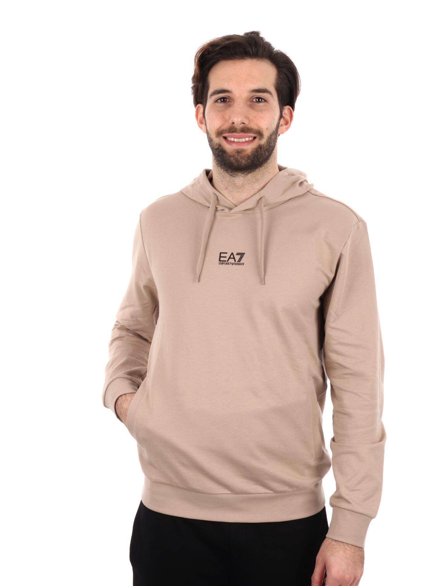 FELPA CON CAPPUCCIO CORE IDENTITY EA7 EMPORIO ARMANI UOMO BEIGE