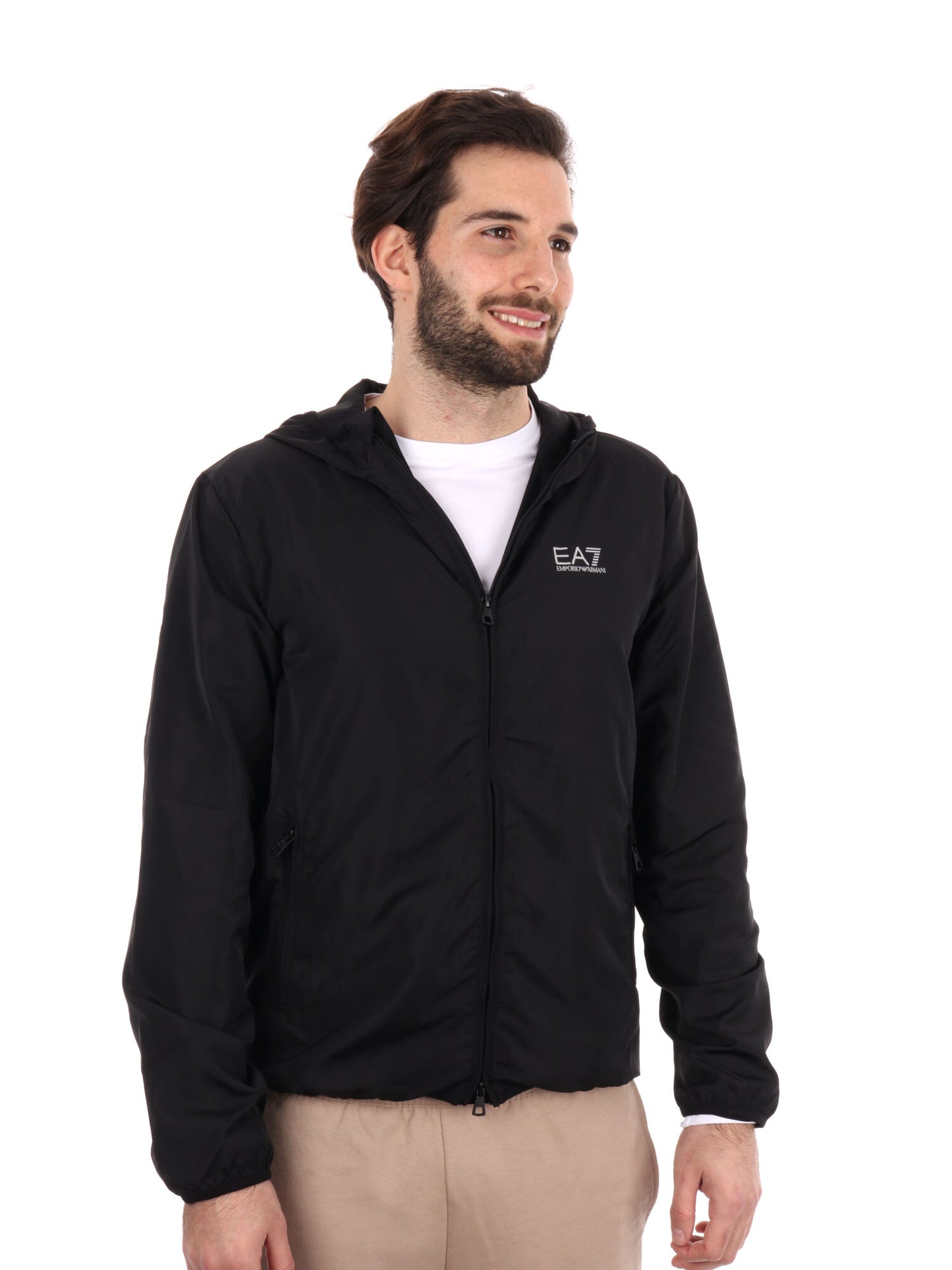 Giubbotto con cappuccio EA7 Emporio Armani da uomo nero casual