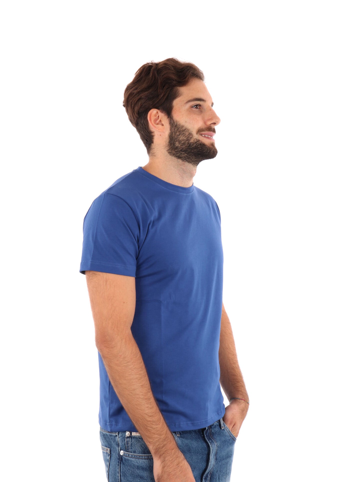 T-shirt uomo FB Prati in lycra tinta unita casual con collo girocollo