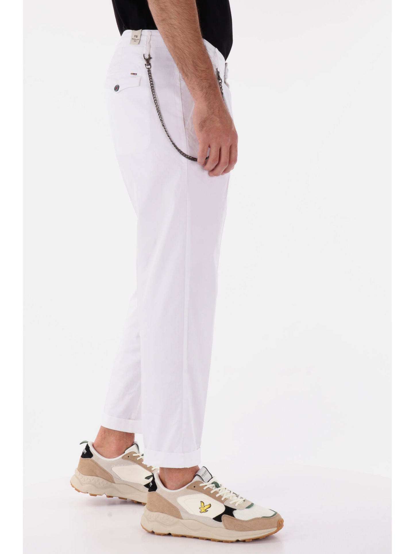 PANTALONE CON PENCE E CATENA BIANCO