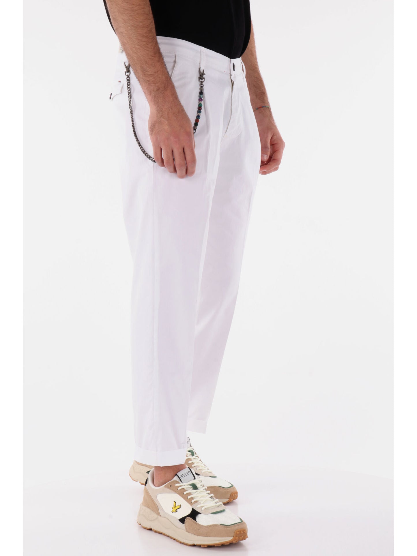 PANTALONE CON PENCE E CATENA BIANCO