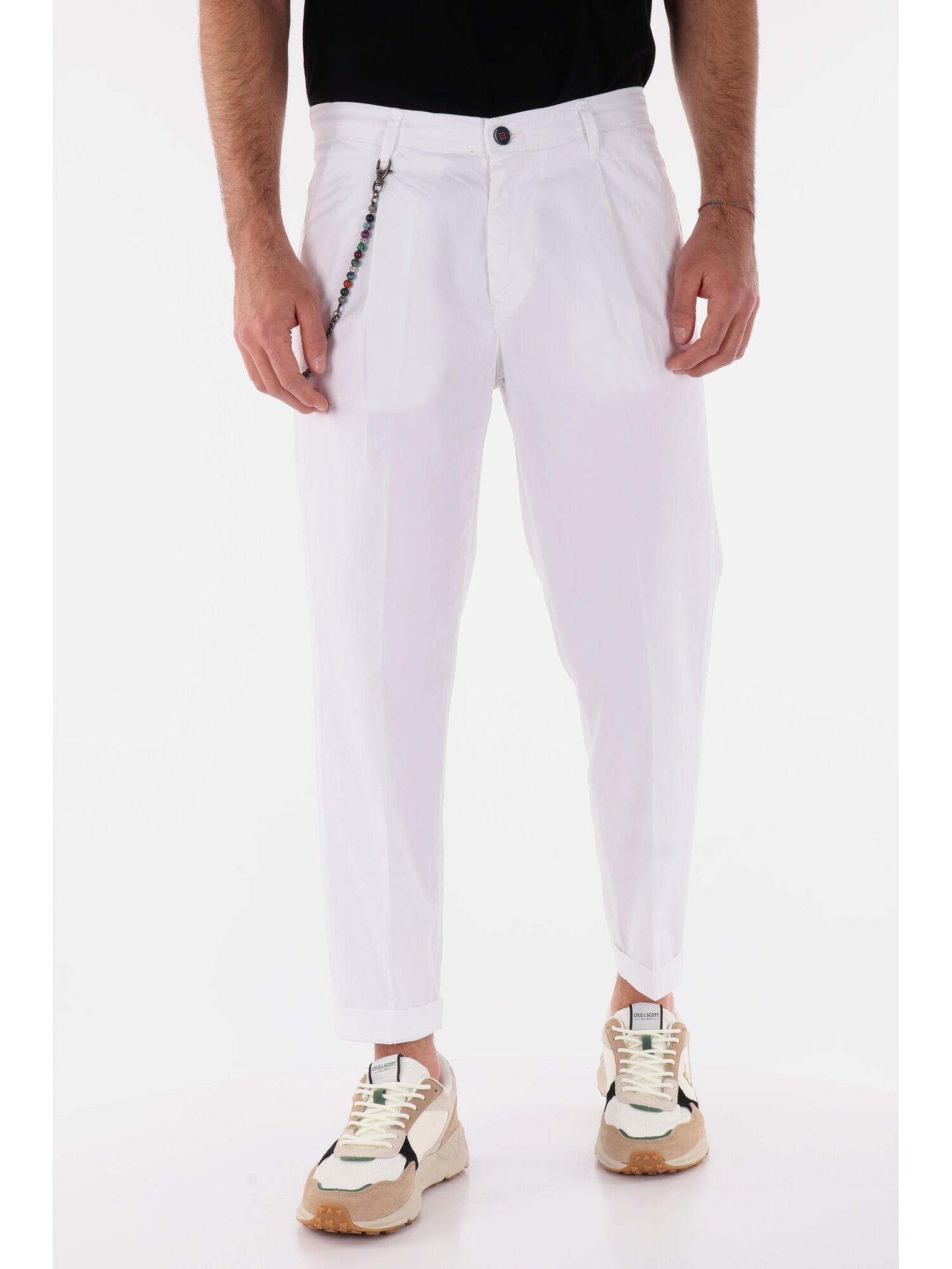PANTALONE CON PENCE E CATENA BIANCO