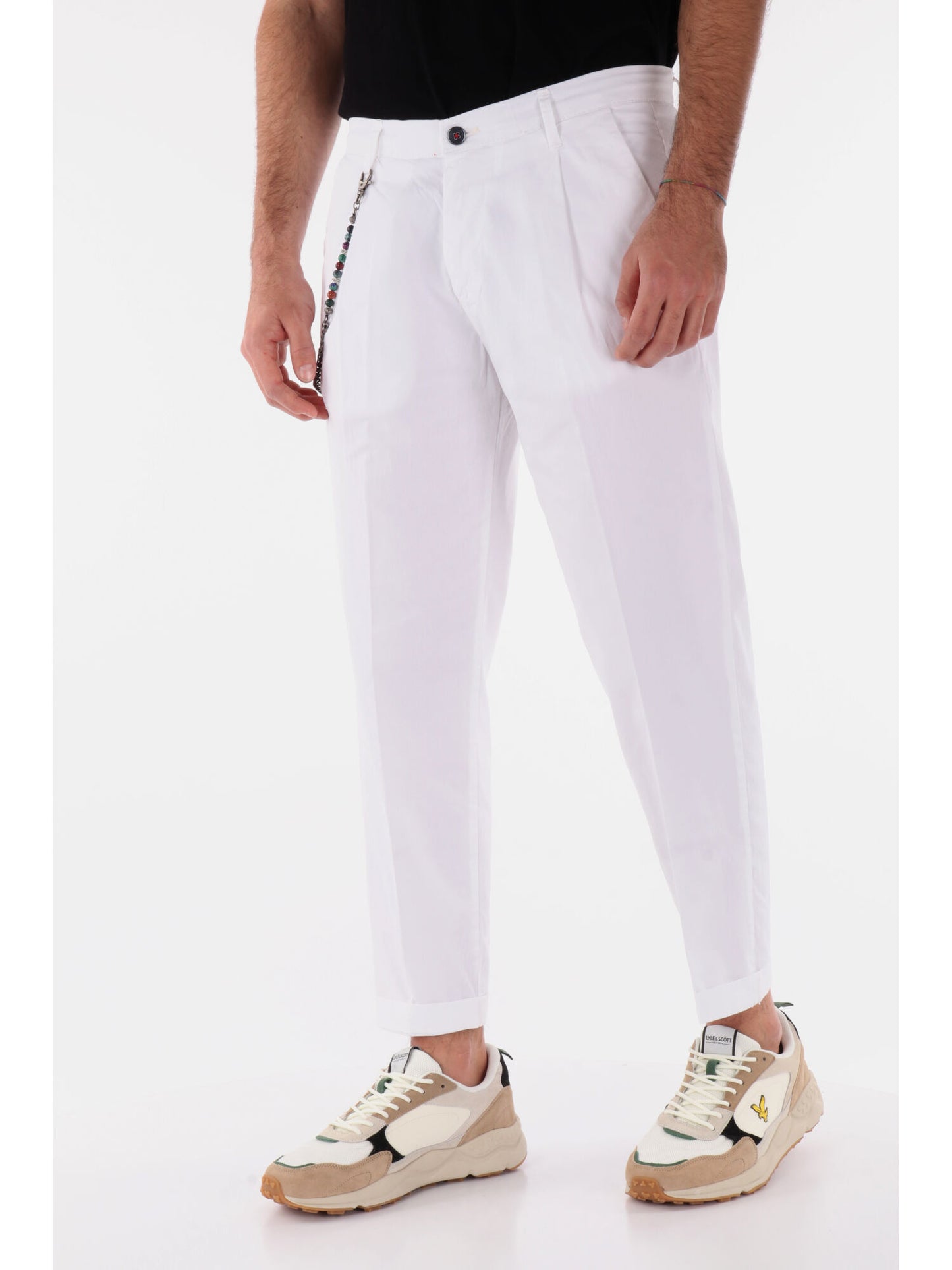 PANTALONE CON PENCE E CATENA BIANCO
