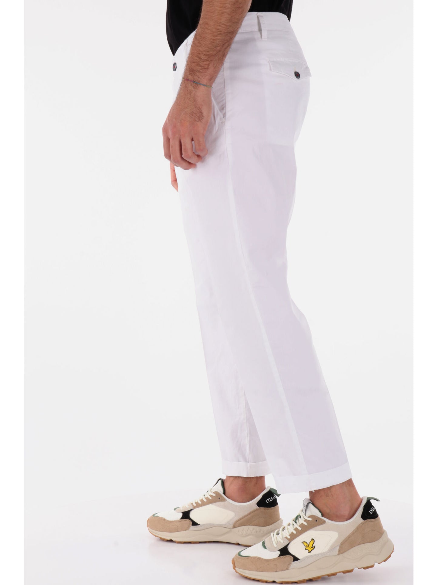 PANTALONE CON PENCE E CATENA BIANCO
