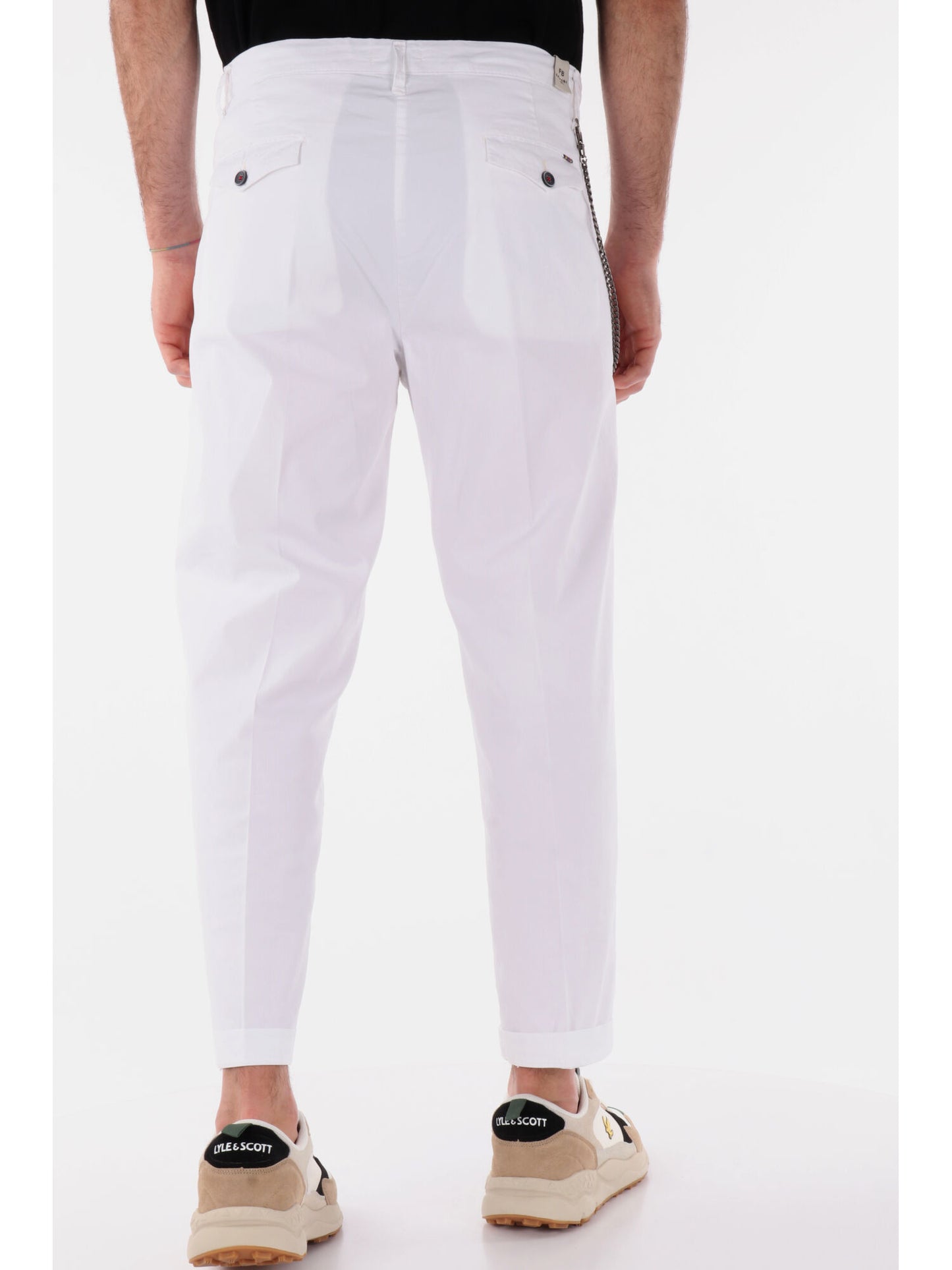 PANTALONE CON PENCE E CATENA BIANCO