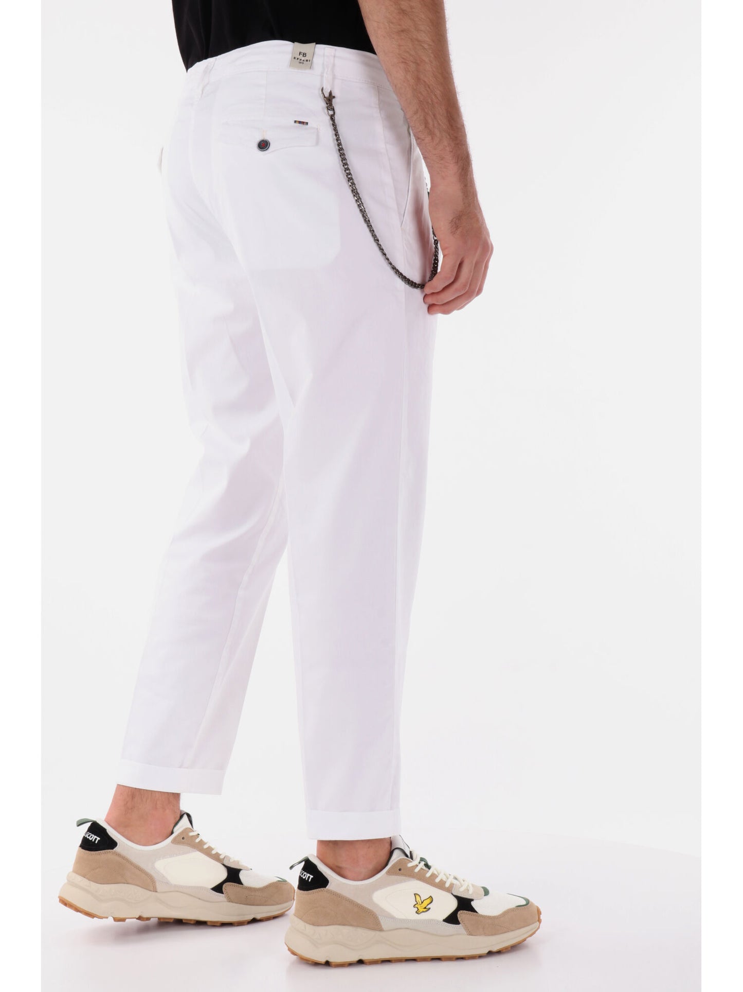 PANTALONE CON PENCE E CATENA BIANCO