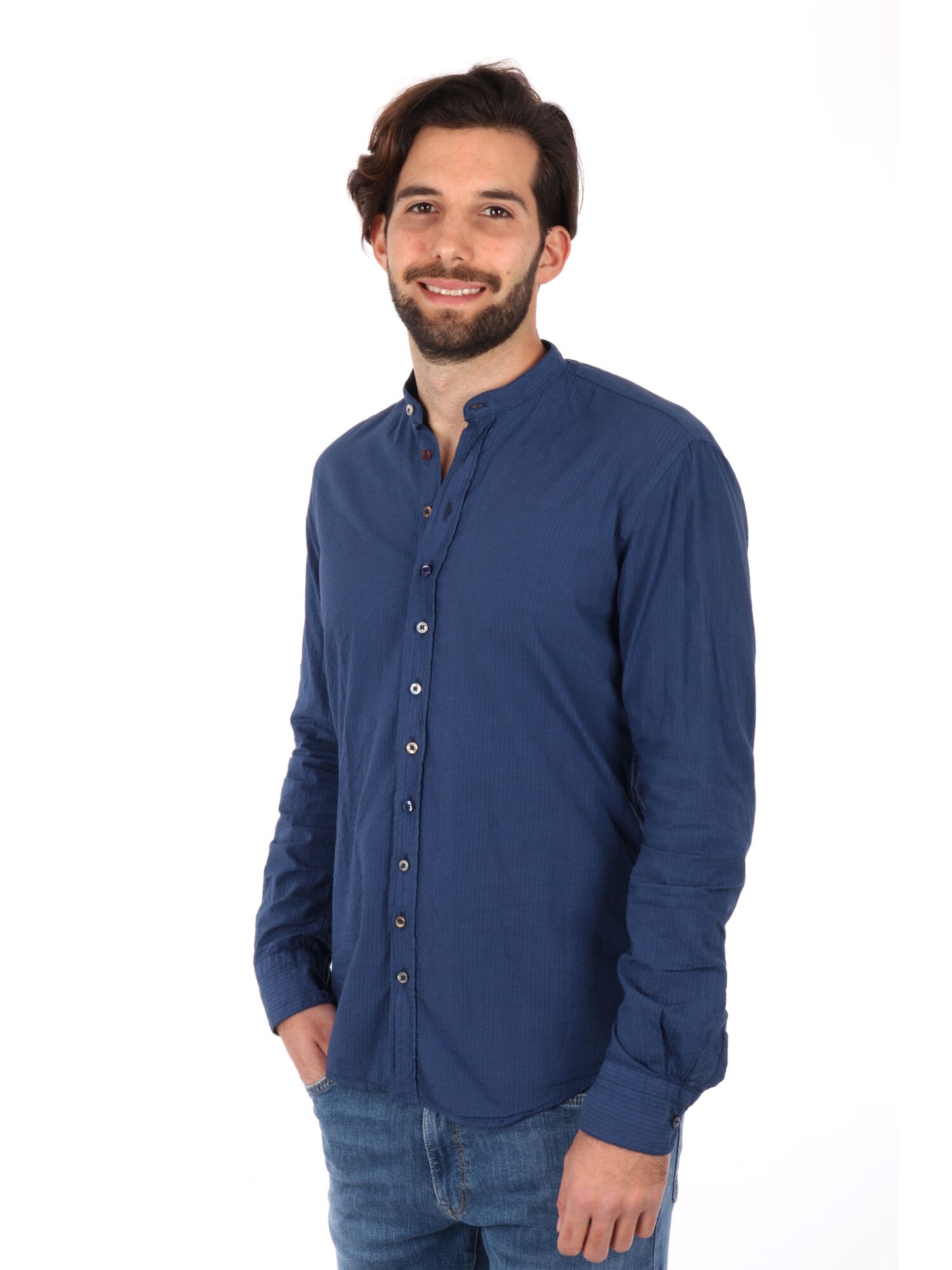 CAMICIA COLLO COREANO SEERSUK FB UOMO BLU MEDIO