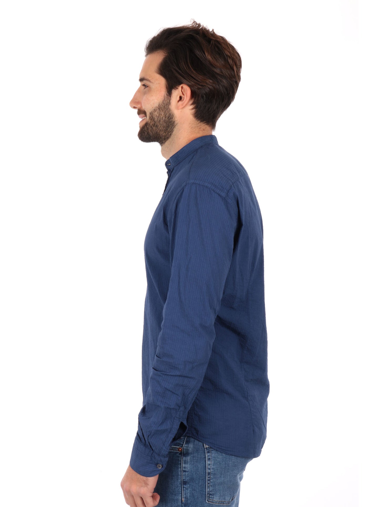 CAMICIA COLLO COREANO SEERSUK FB UOMO BLU MEDIO