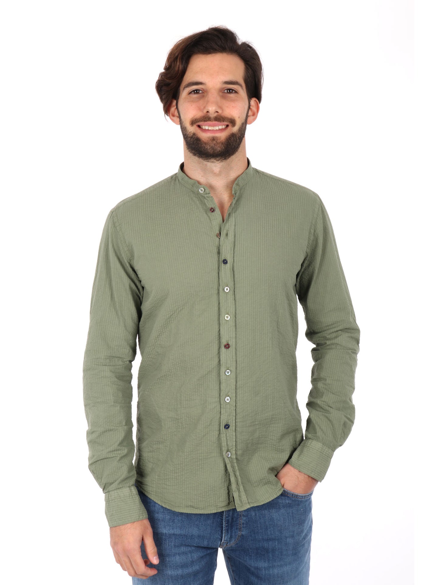 CAMICIA COLLO COREANO SEERSUK FB UOMO SALVIA