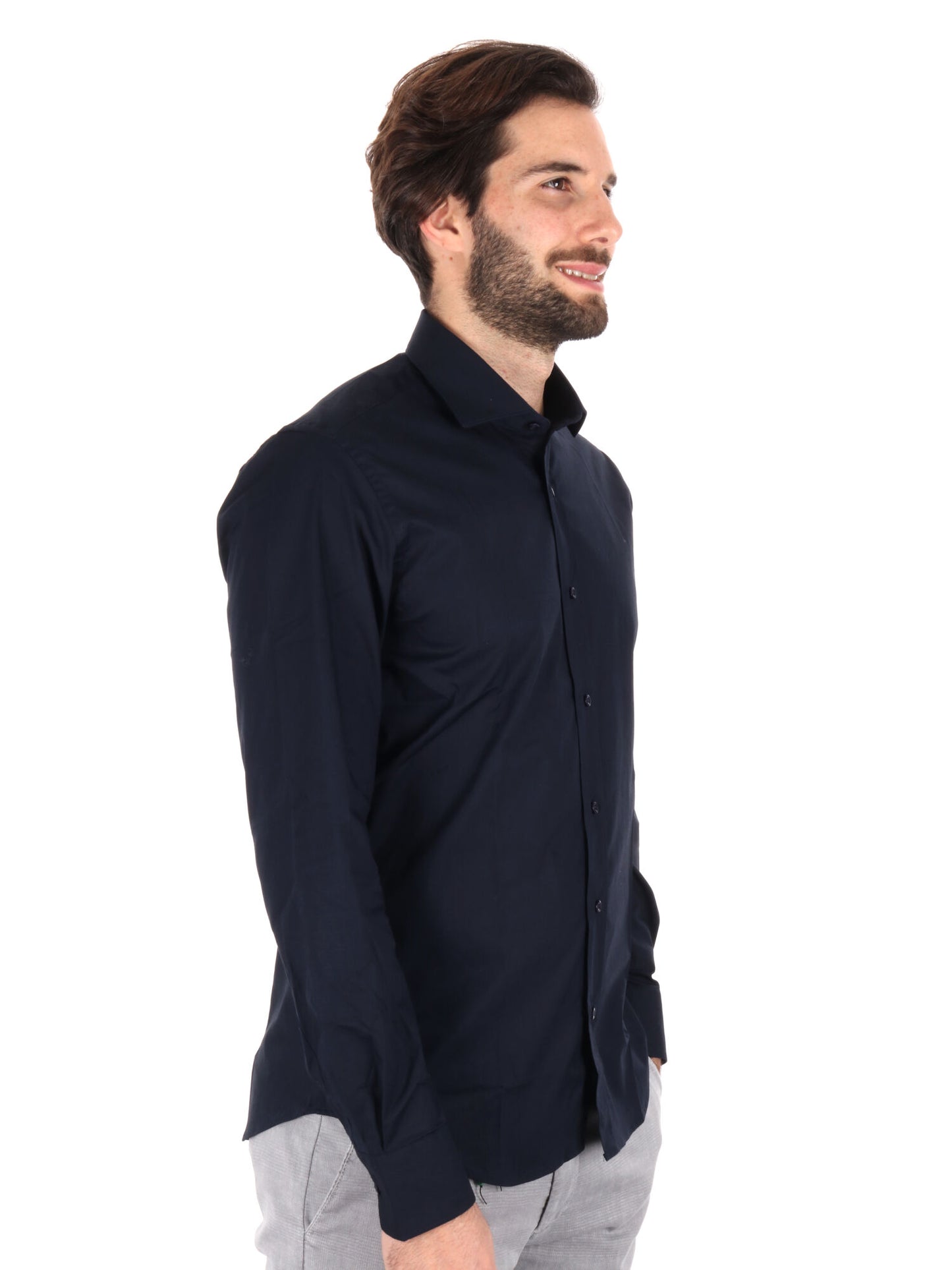 Camicia da uomo FB Soft 387 blu in cotone slim stretch elegante
