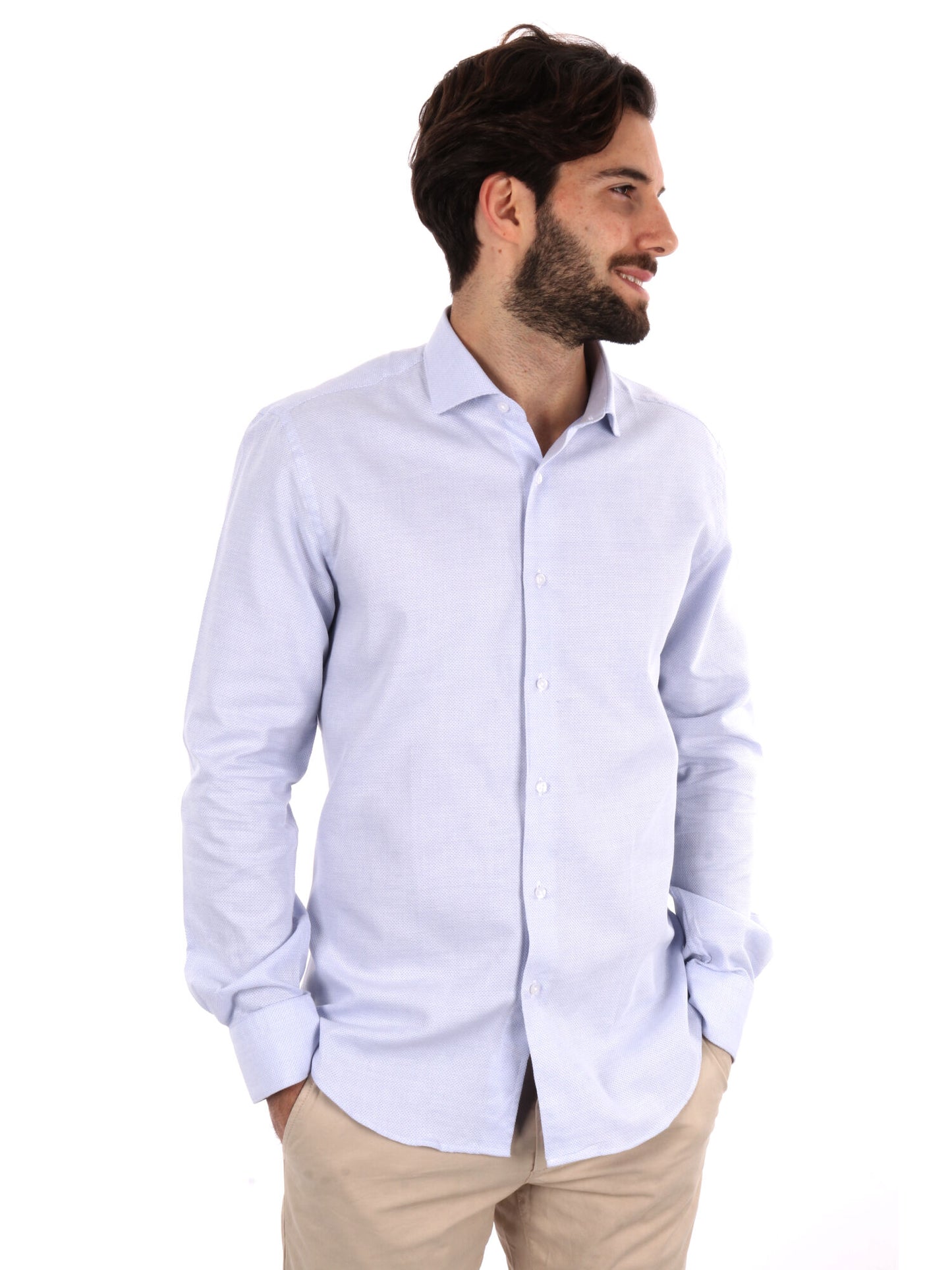 CAMICIA COTONE JAQUARD FB UOMO CELESTE