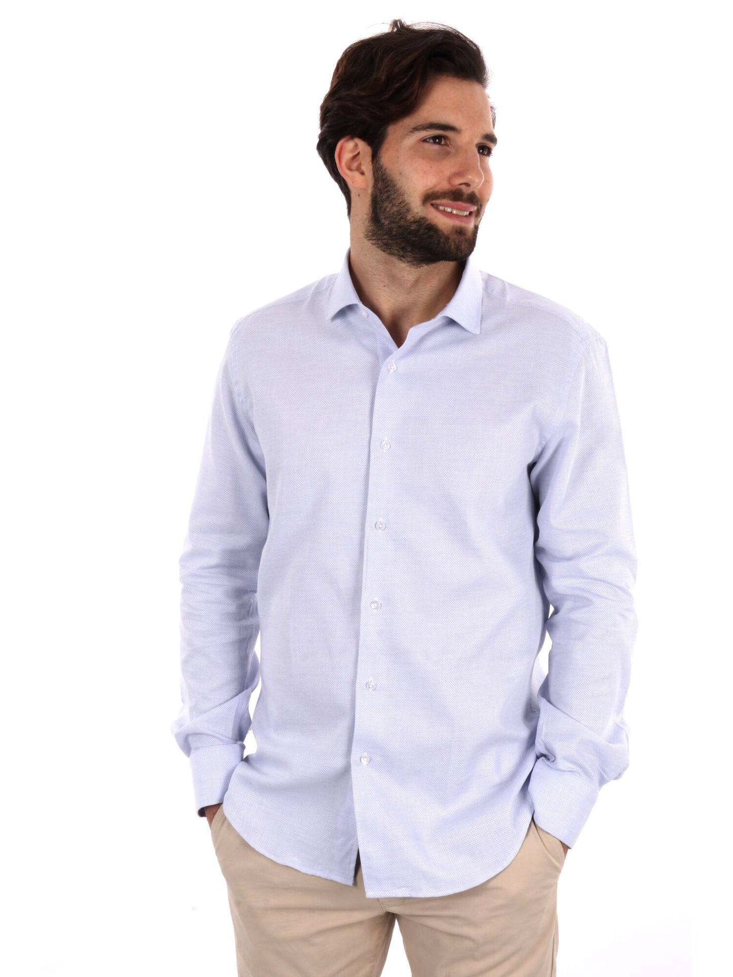 CAMICIA COTONE JAQUARD FB UOMO CELESTE
