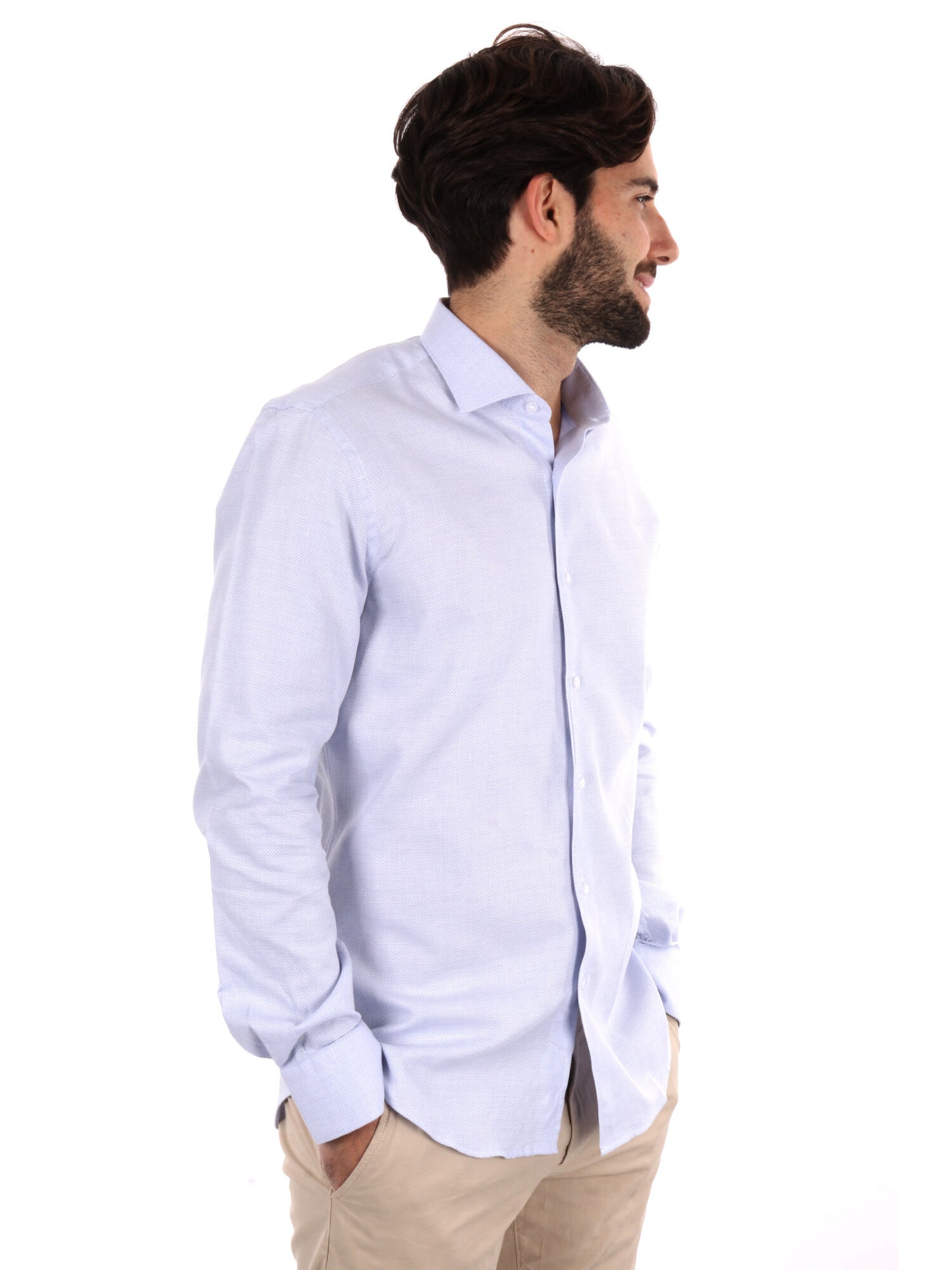 CAMICIA COTONE JAQUARD FB UOMO CELESTE
