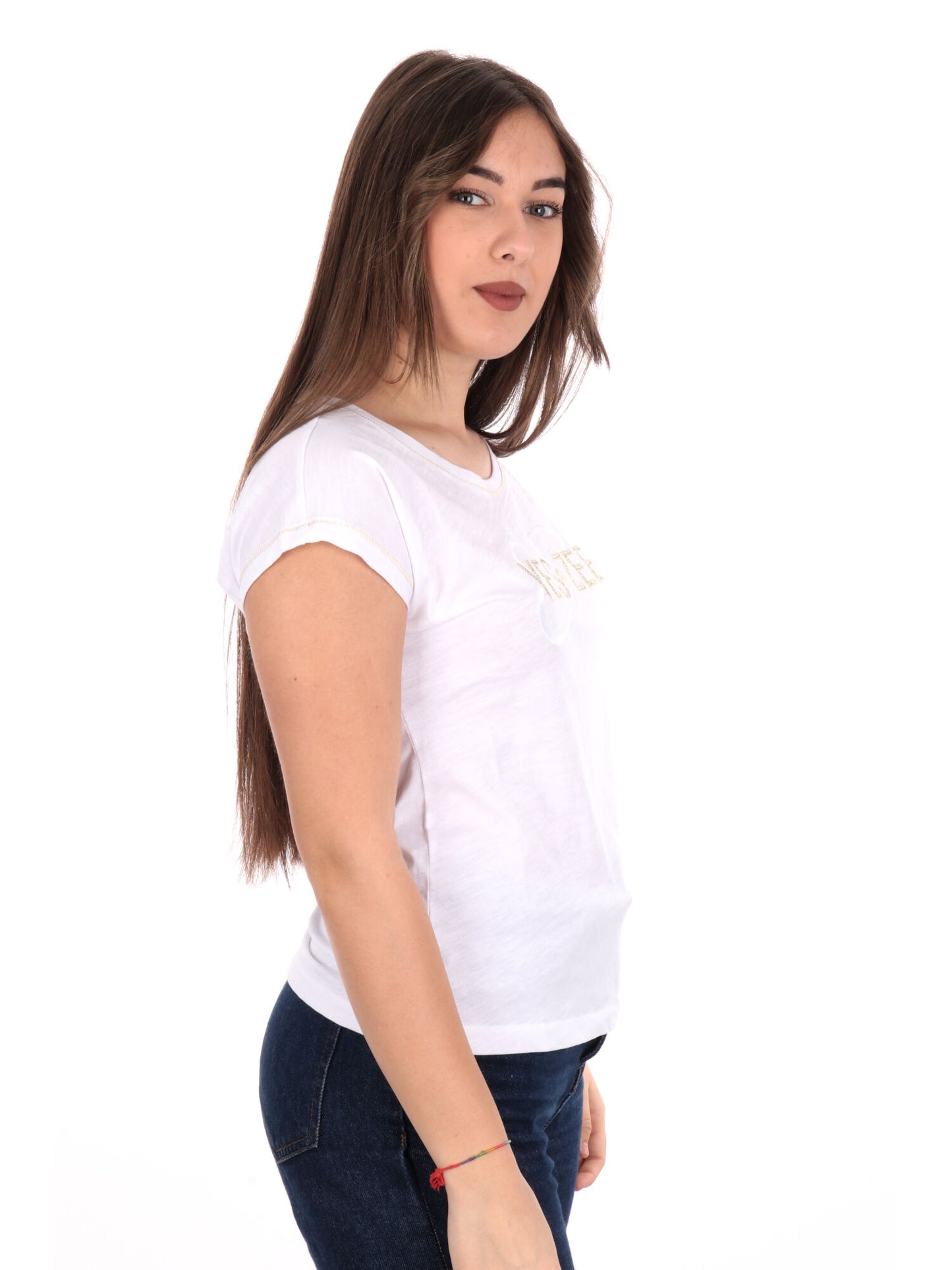 T-SHIRT CON STRASS YES ZEE DONNA BIANCO