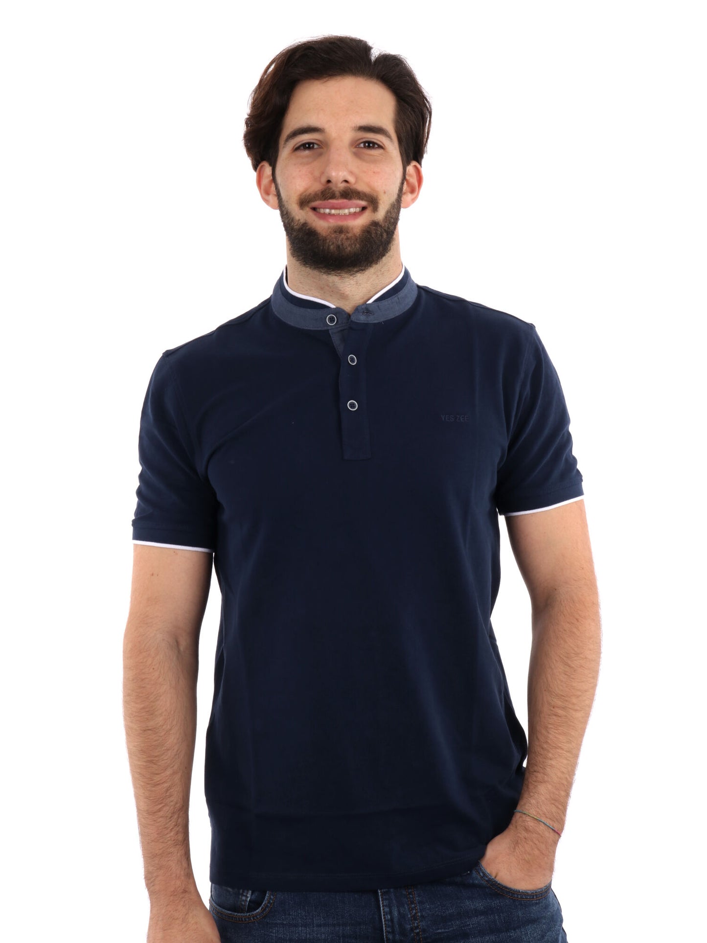POLO CON COLLO ALLA COREANA YES ZEE UOMO BLU