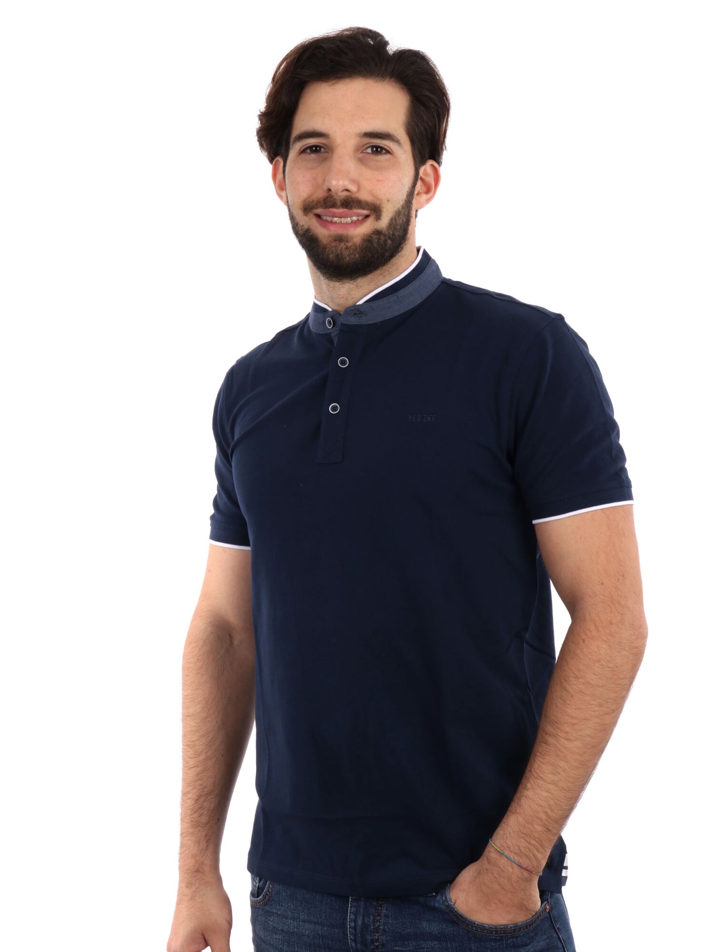 POLO CON COLLO ALLA COREANA YES ZEE UOMO BLU