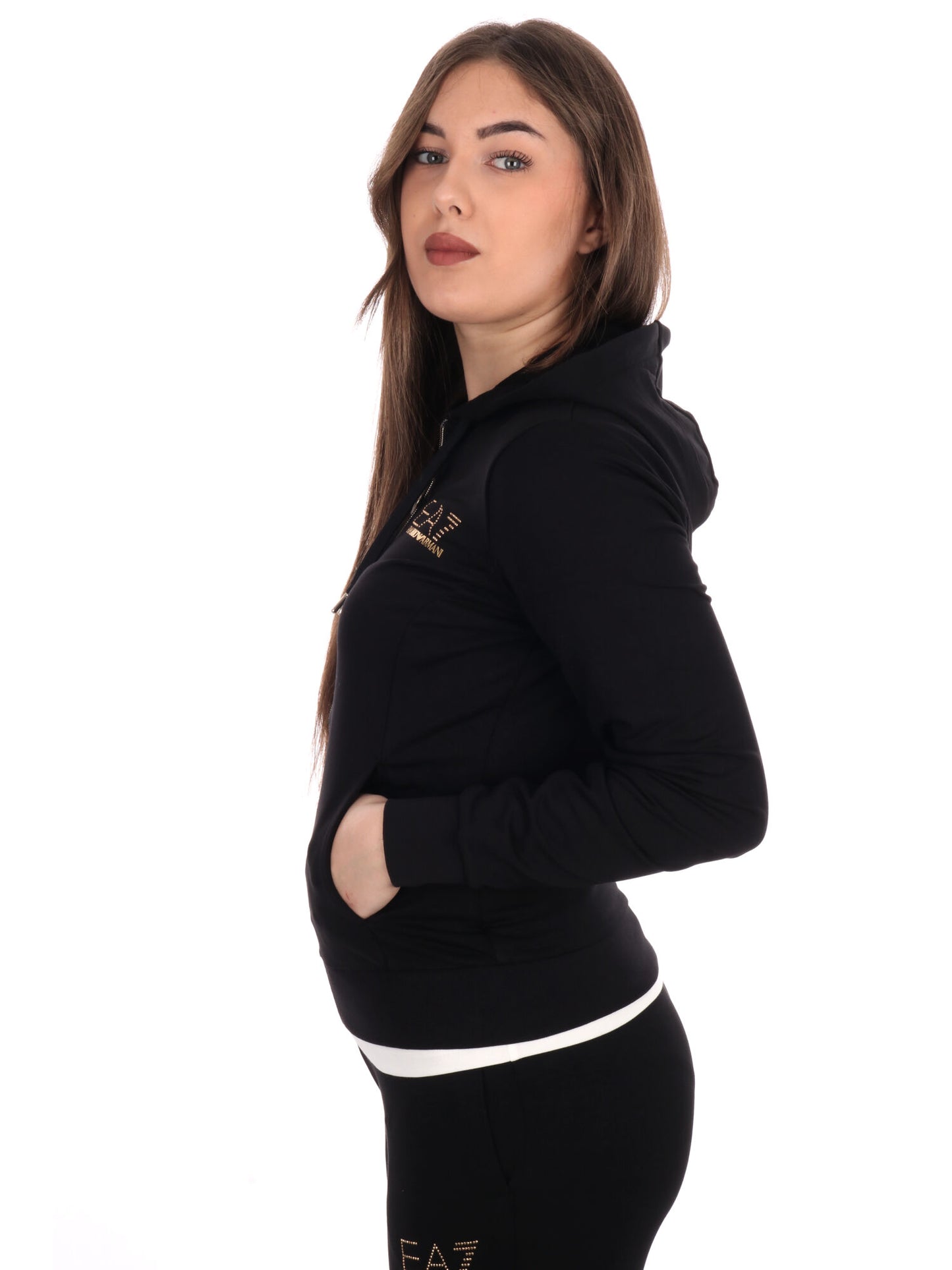 FELPA CON CAPPUCCIO EVOLUTION EA7 EMPORIO ARMANI DA DONNA NERO
