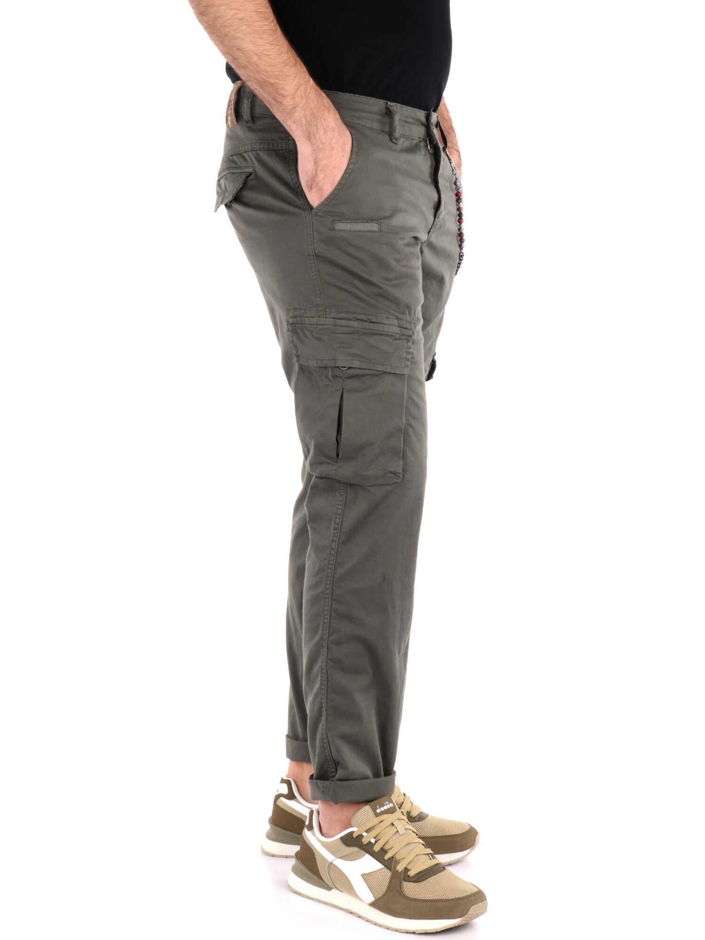 Pantaloni cargo Tornado Catena in lycra verde militare da uomo