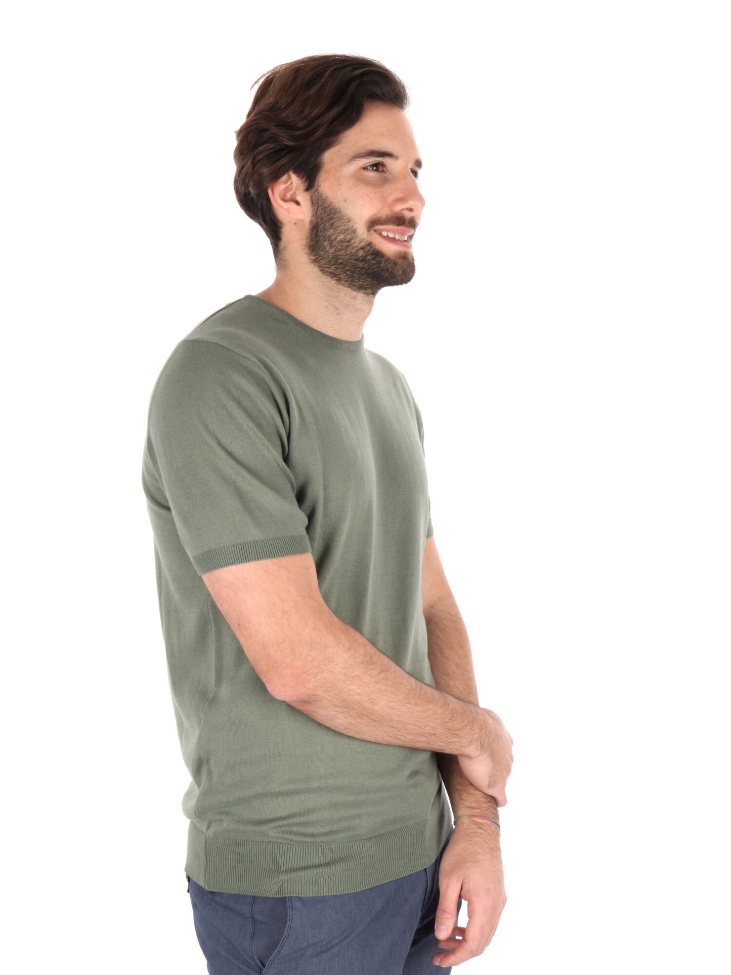 T-shirt girocollo Vitti in cotone kaki da uomo dal design classico