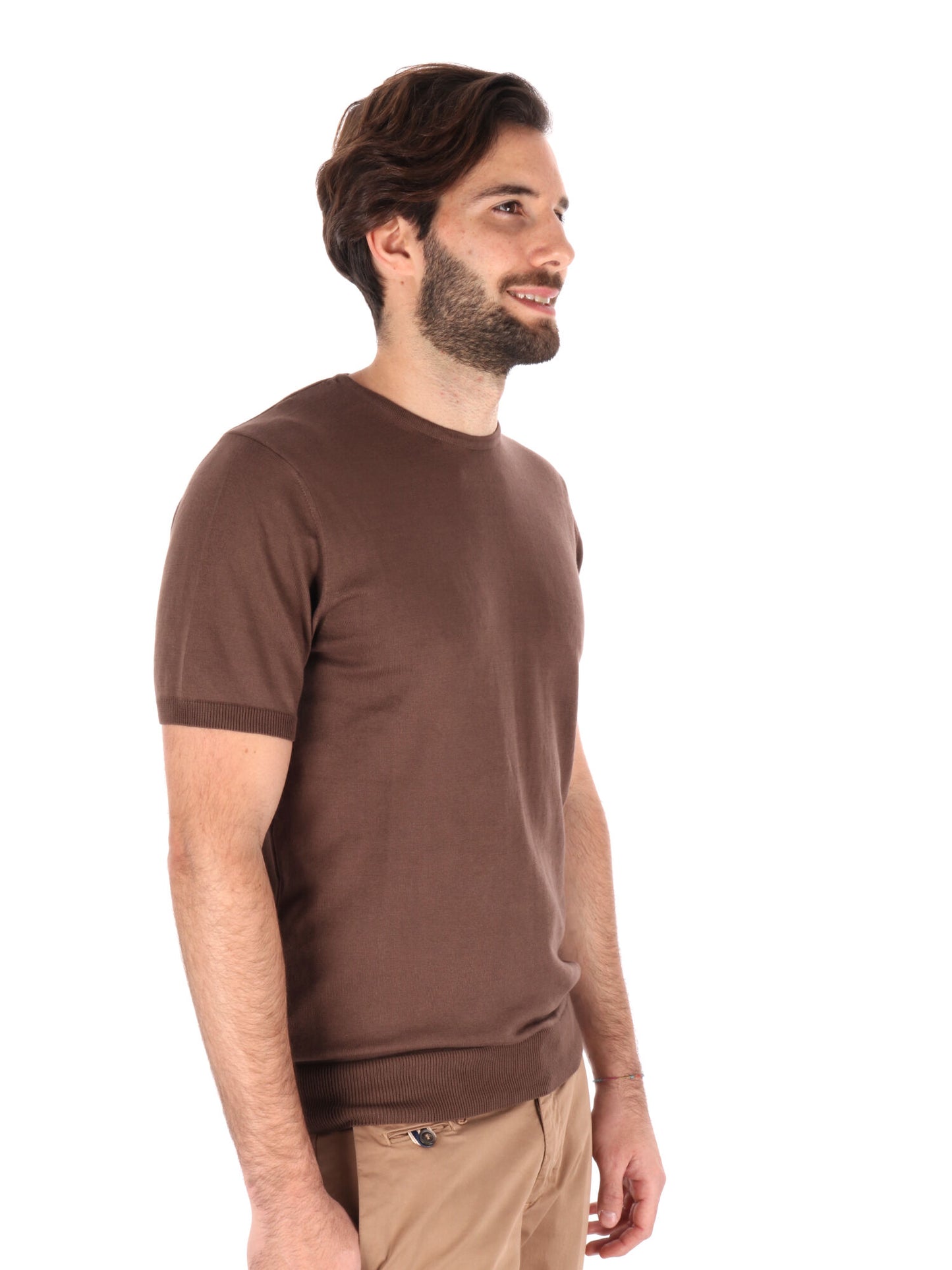 T-shirt da uomo FB Vitti K085 marrone in cotone classica