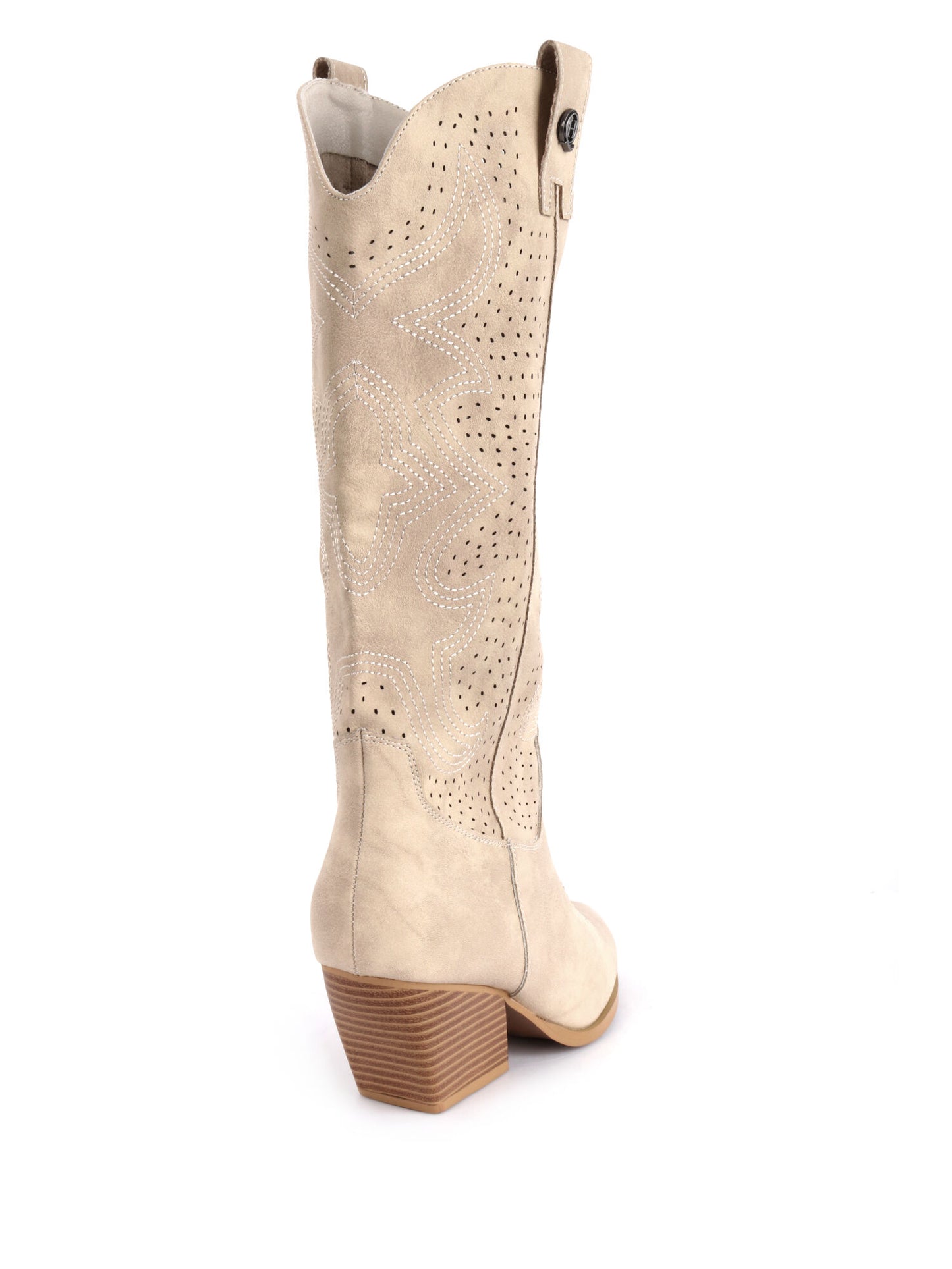 Stivaletti texani bon ton da donna in tessuto beige con tacco western