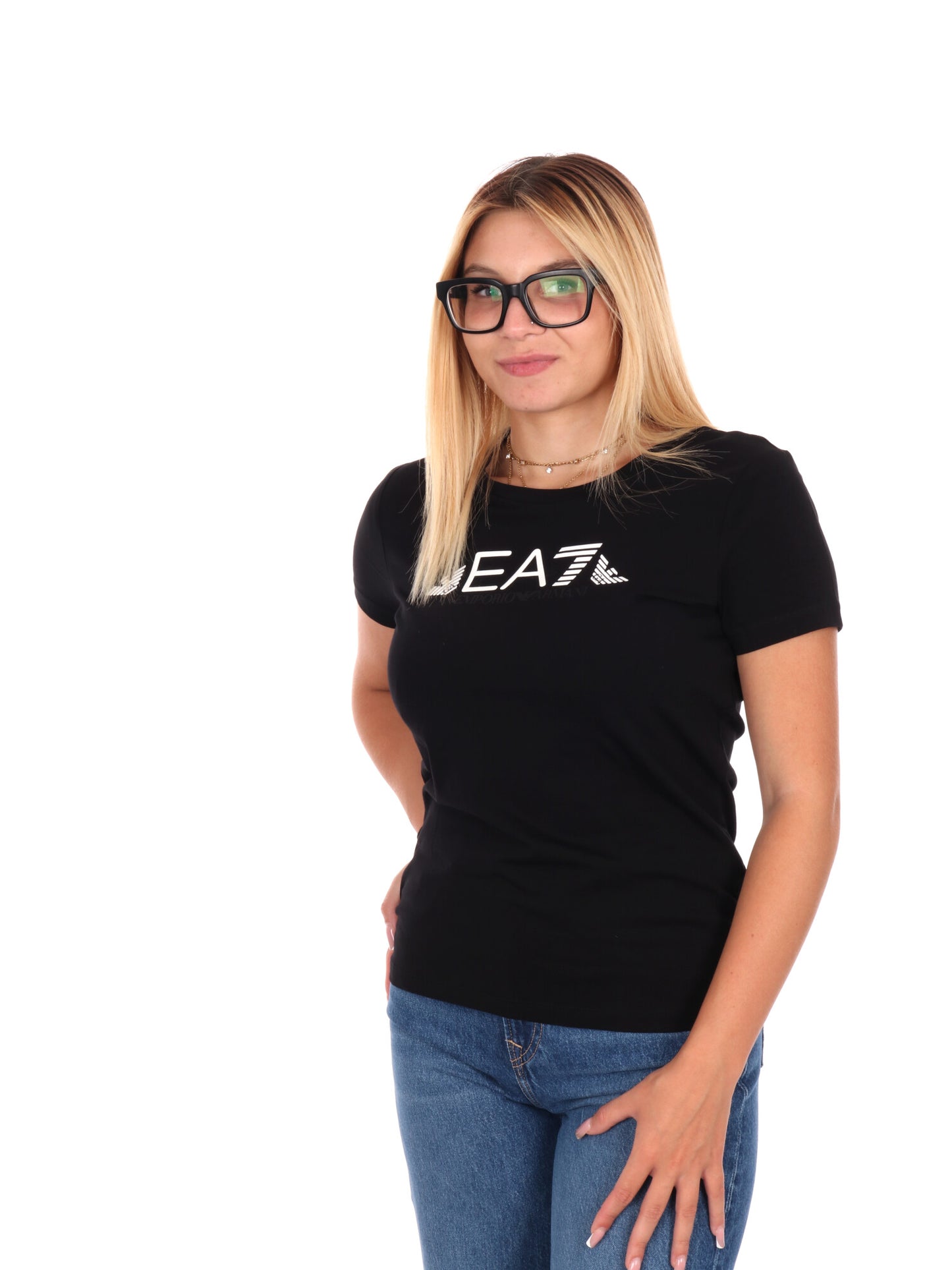 T-SHIRT CON LOGO APPLICATO EA7 EMPORIO ARMANI DA DONNA NERO