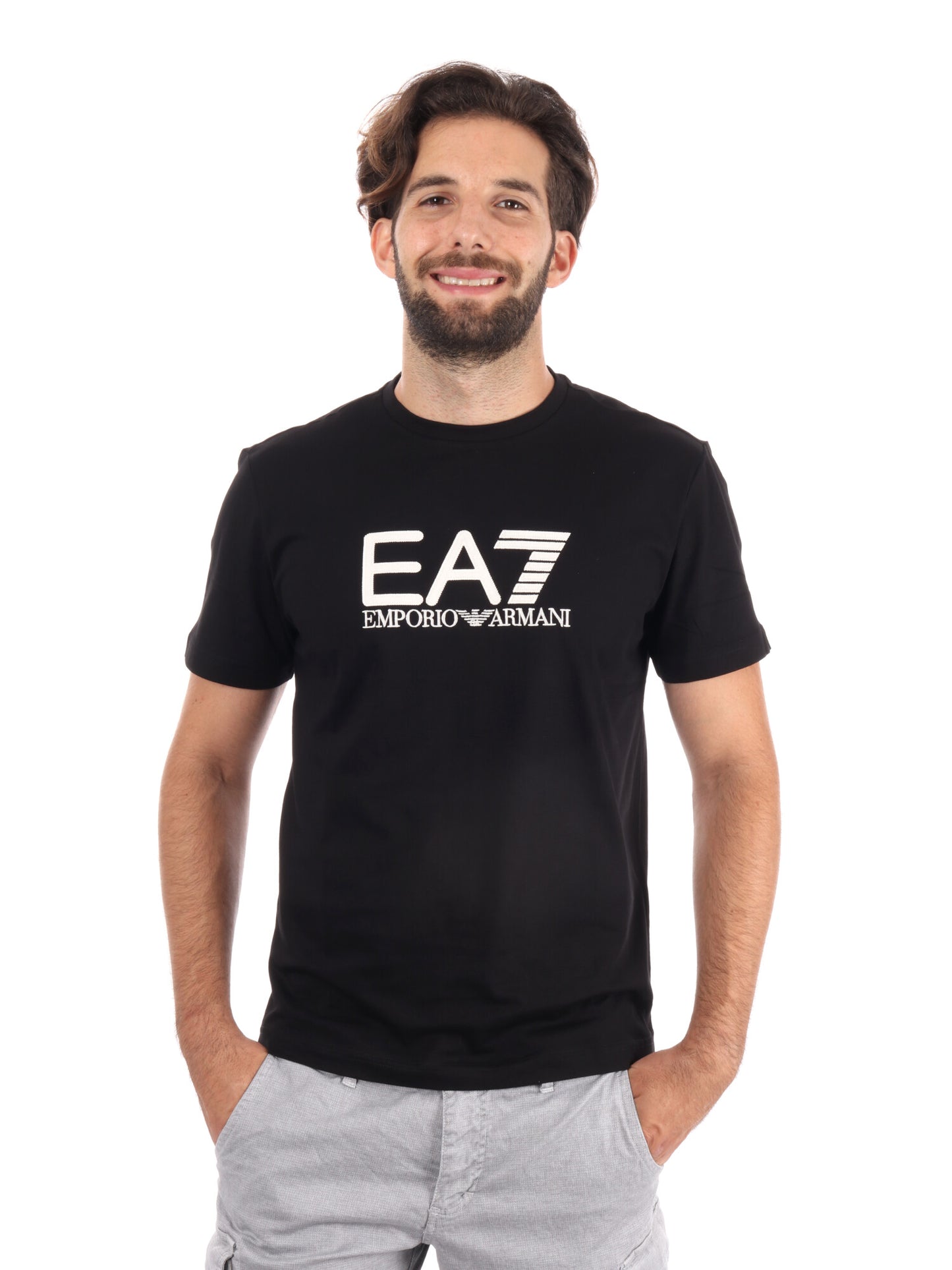 T-SHIRT GIROCOLLO TRAIN VISIBILITY EA7 EMPORIO ARMANI NERO BEIGE