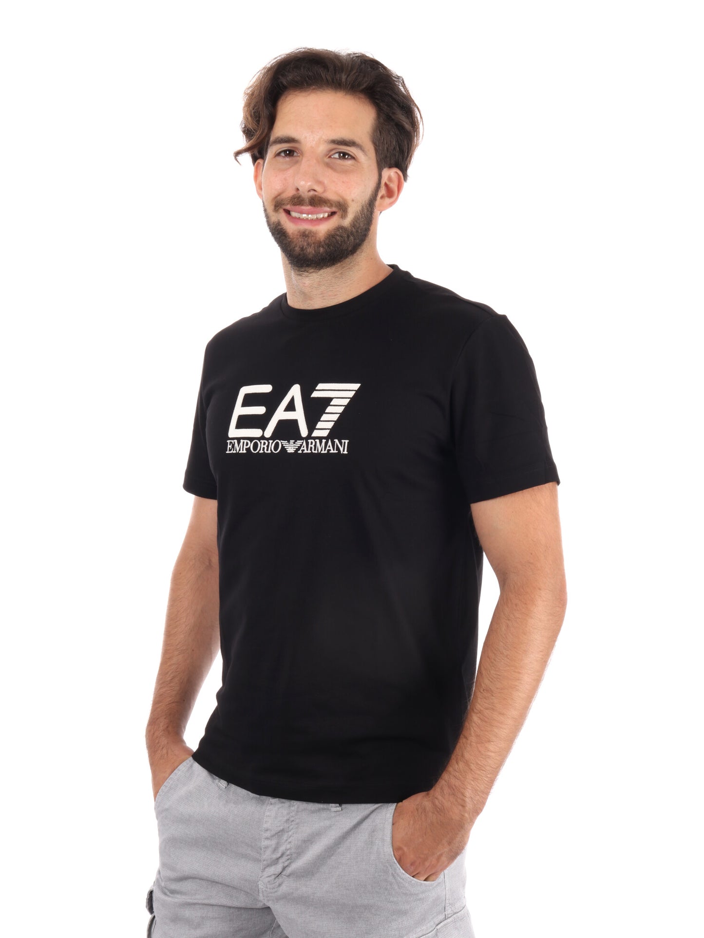 T-SHIRT GIROCOLLO TRAIN VISIBILITY EA7 EMPORIO ARMANI NERO BEIGE