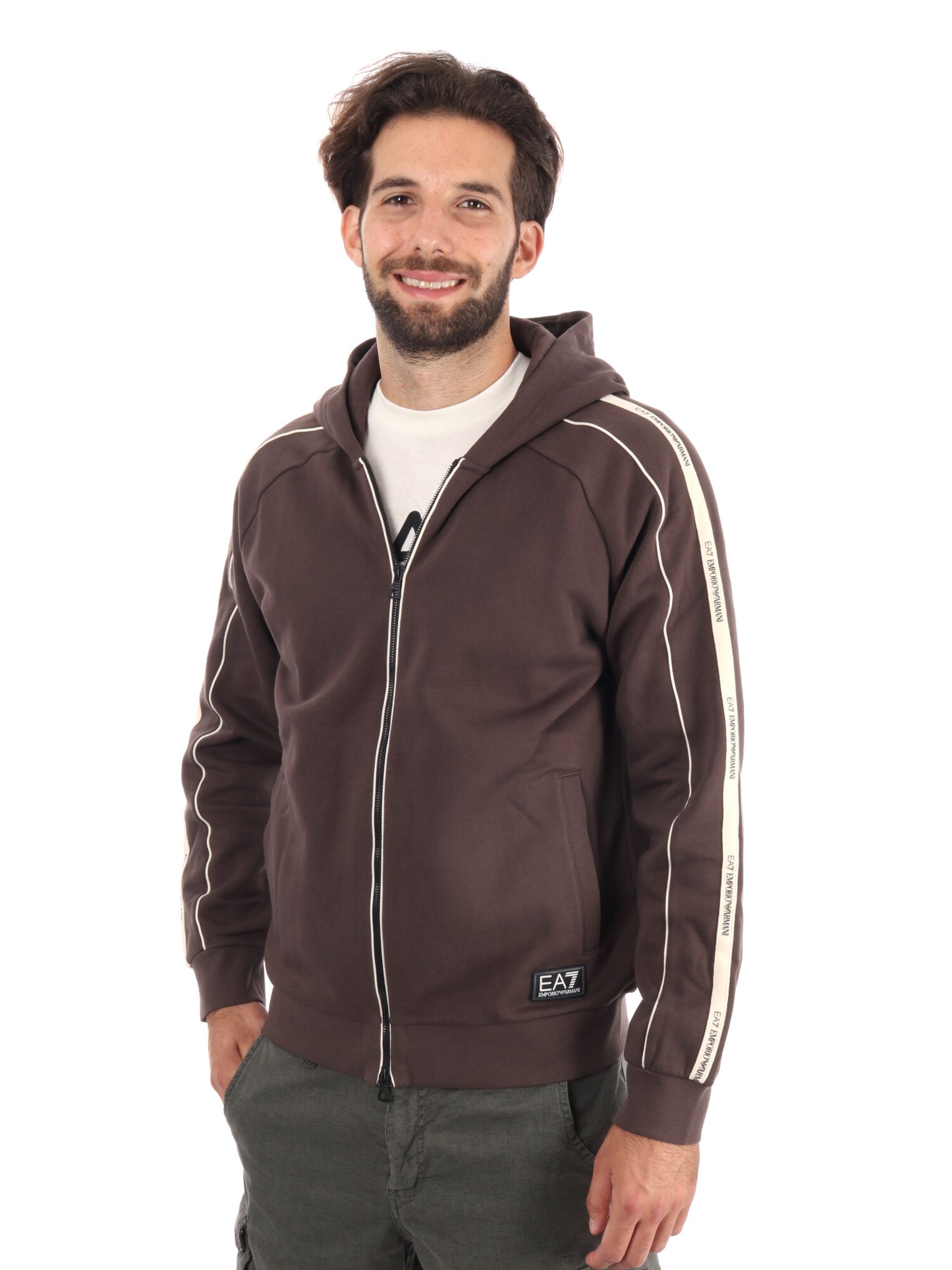FELPA FULL ZIP TRAIN LOGO SERIES EMPORIOA RMANI 7 DA UOMO MARRONE