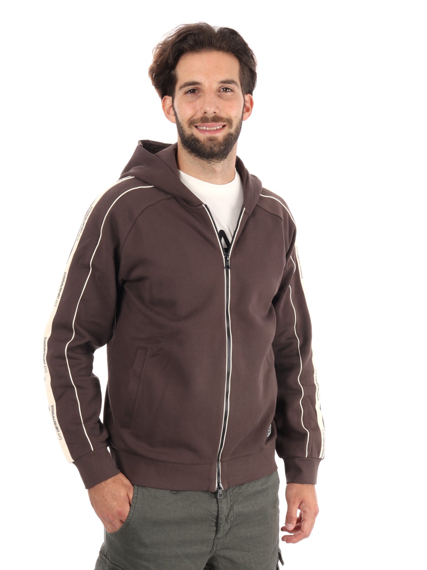 FELPA FULL ZIP TRAIN LOGO SERIES EMPORIOA RMANI 7 DA UOMO MARRONE