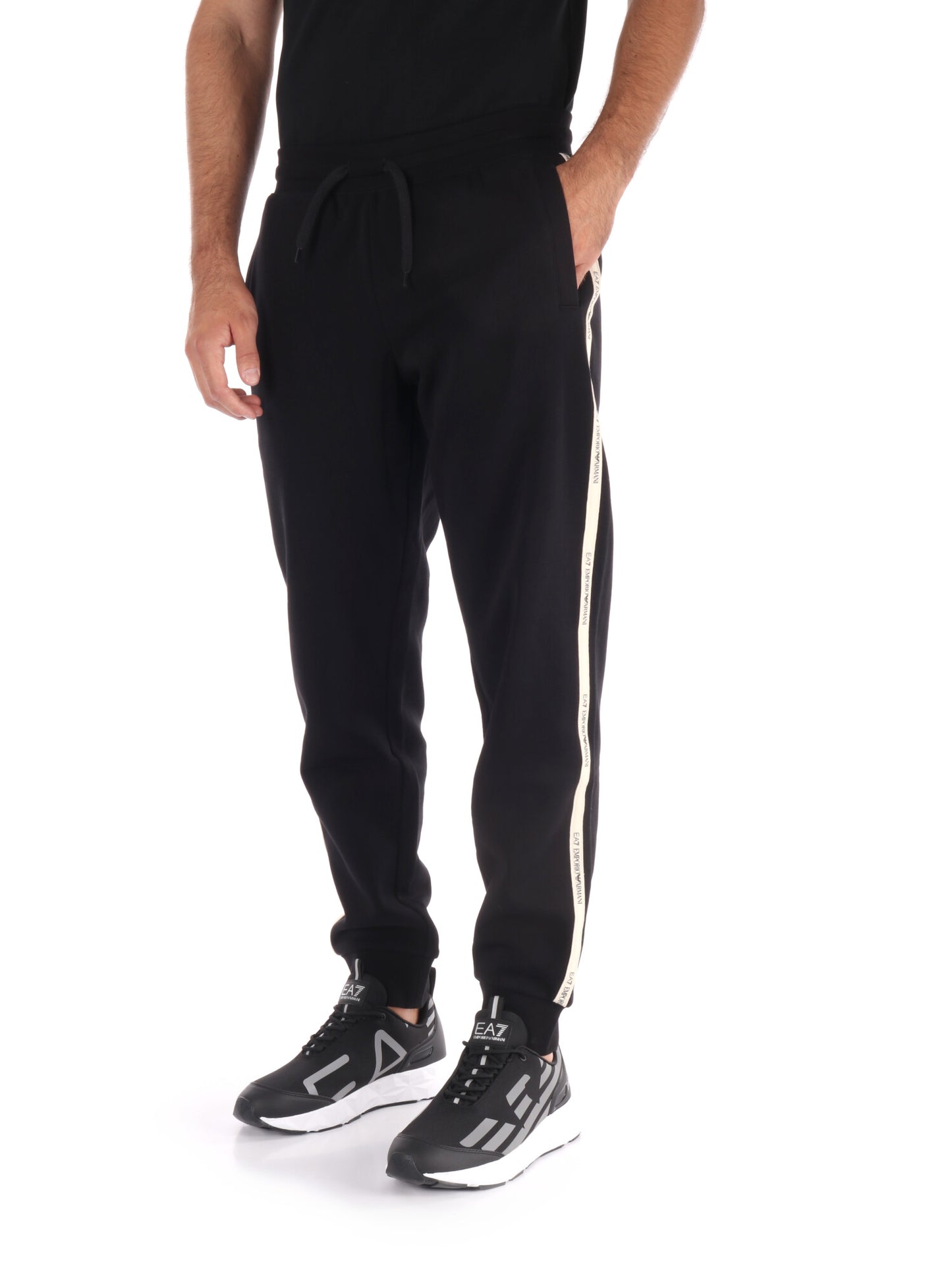PANTALONE TRAIN LOGO SERIES EMPORIO ARMANI 7 DA UOMO NERO