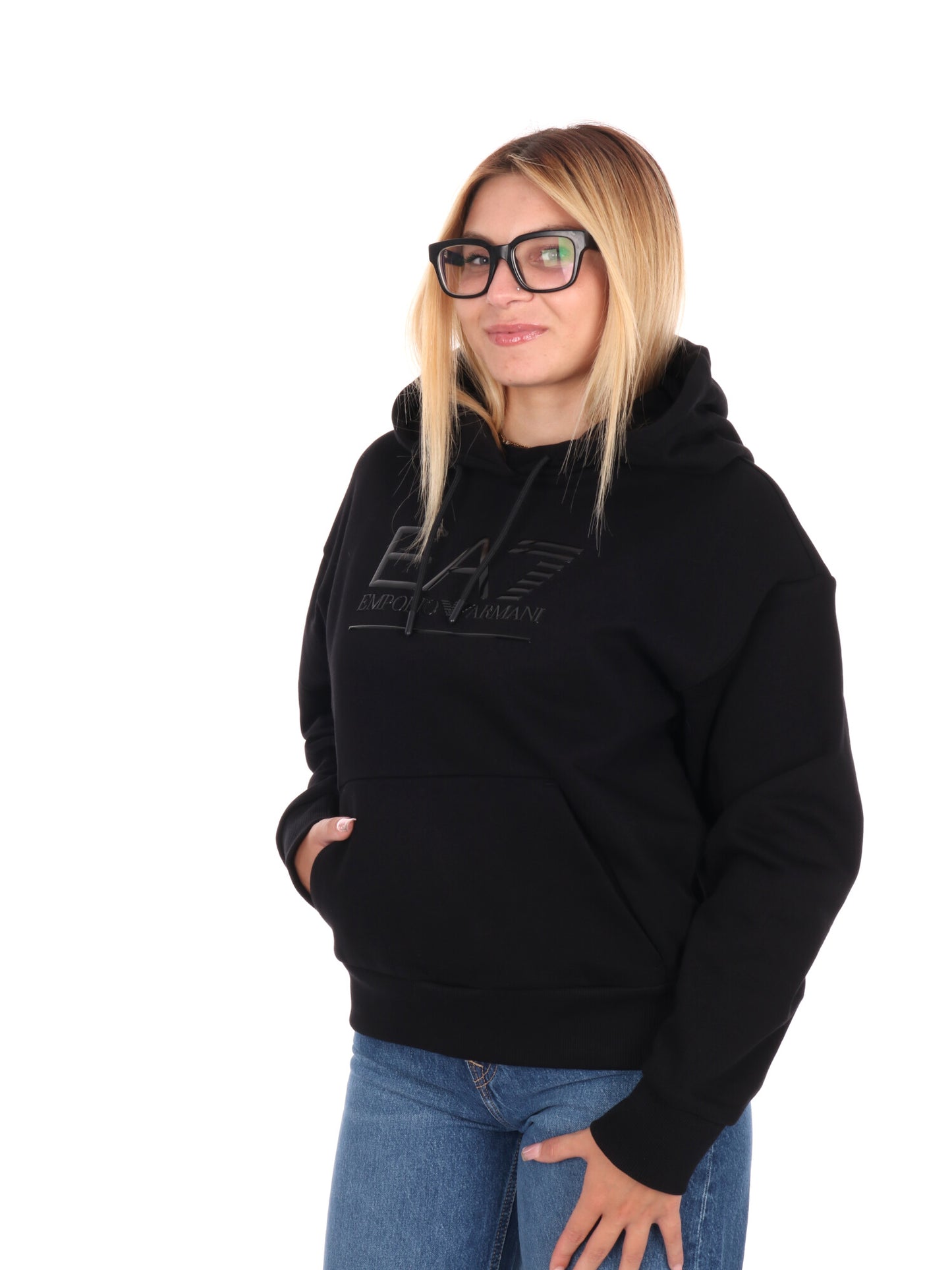 FELPA VISIBILITY CON CAPPUCCIO EA7 EMPORIO ARMANI DA DONNA NERO