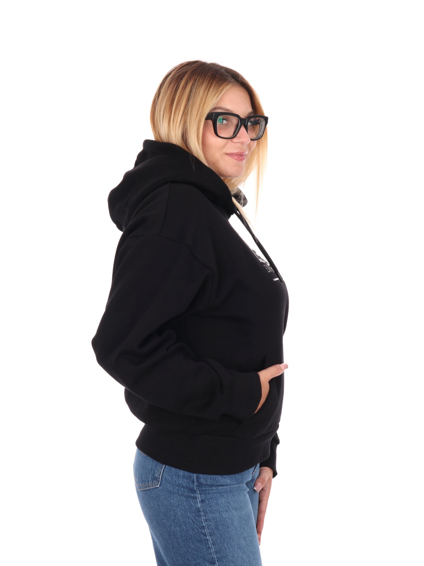 FELPA VISIBILITY CON CAPPUCCIO EA7 EMPORIO ARMANI DA DONNA NERO