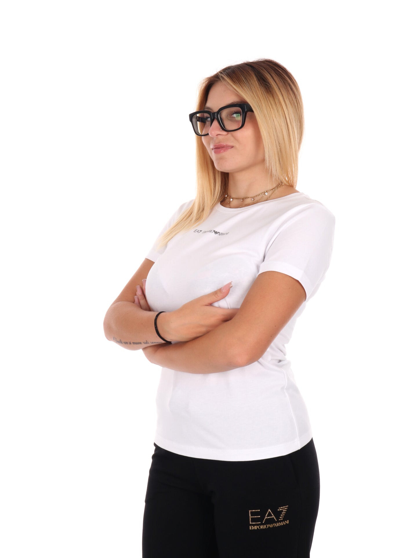 T-SHIRT CON LOGO SLIM EA7 EMPORIO ARMANI DA DONNA BIANCO