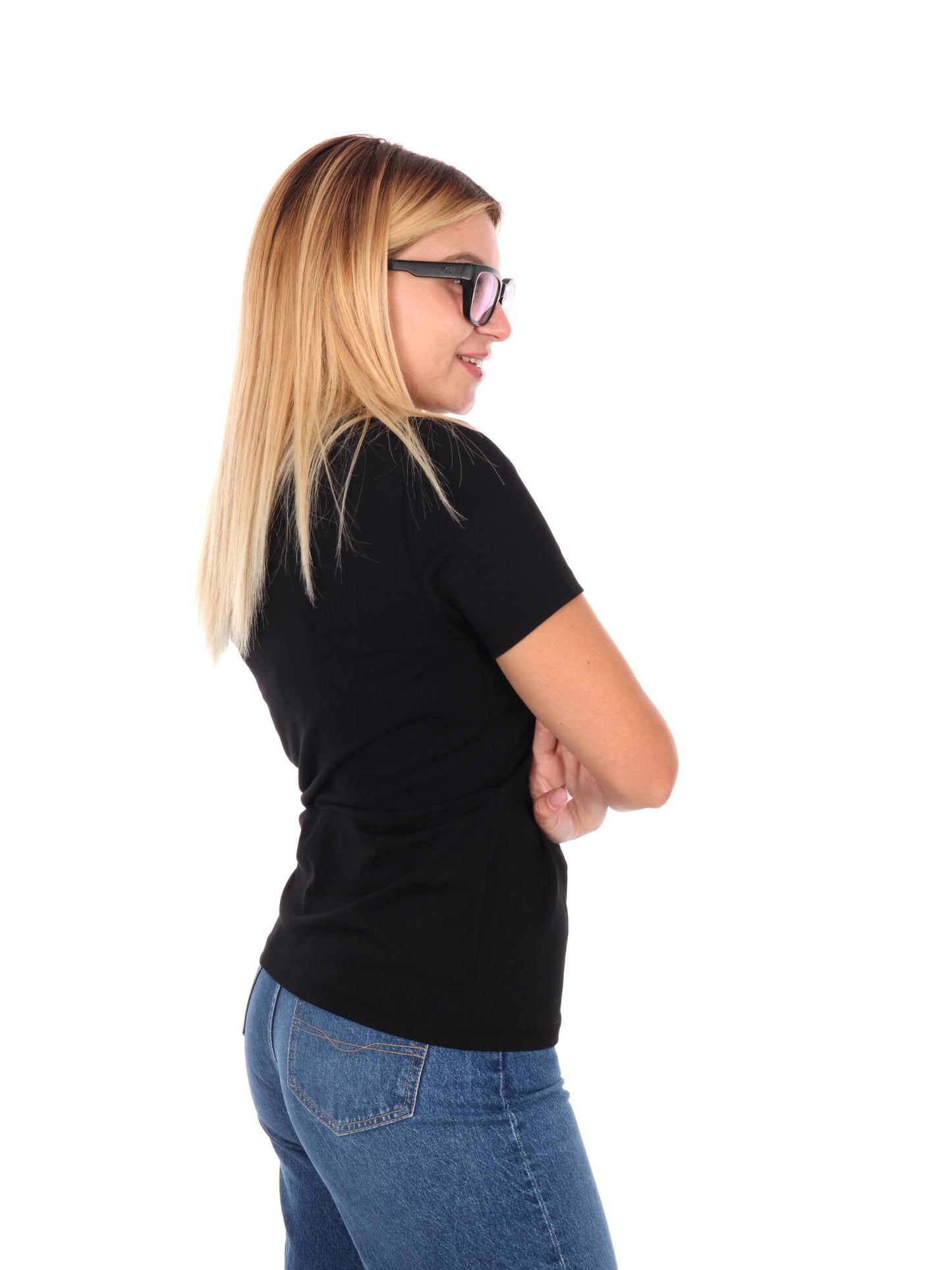 T-SHIRT CON LOGO SLIM EA7 EMPORIO ARMANI DA DONNA NERO