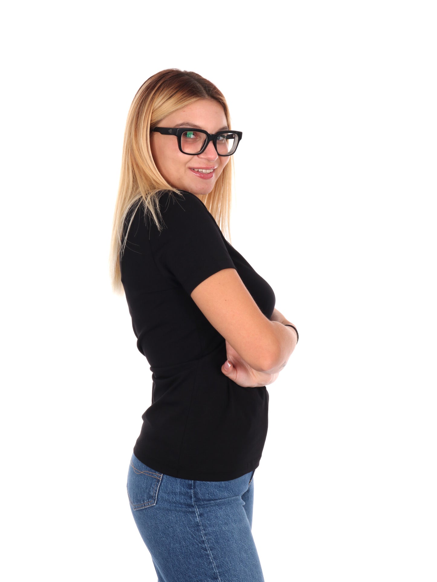 T-SHIRT CON LOGO SLIM EA7 EMPORIO ARMANI DA DONNA NERO