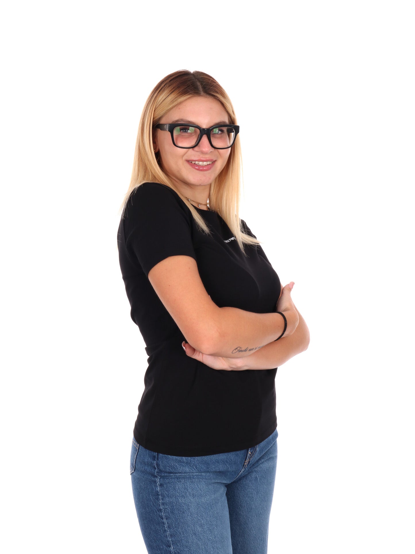 T-SHIRT CON LOGO SLIM EA7 EMPORIO ARMANI DA DONNA NERO