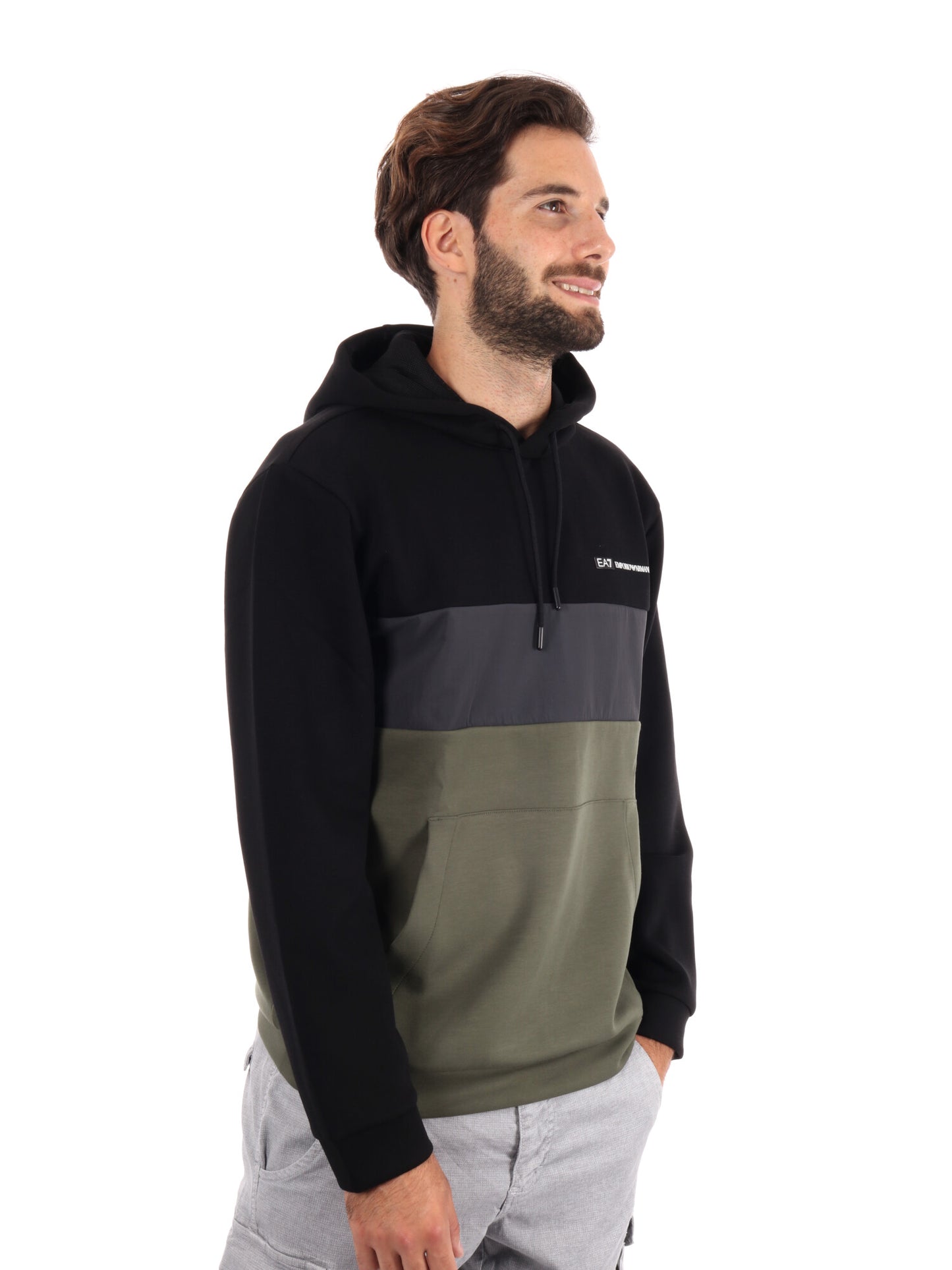 FELPA TRAIN COLOUR EMPORIO ARMANI 7 DA UOMO NERO-VERDE