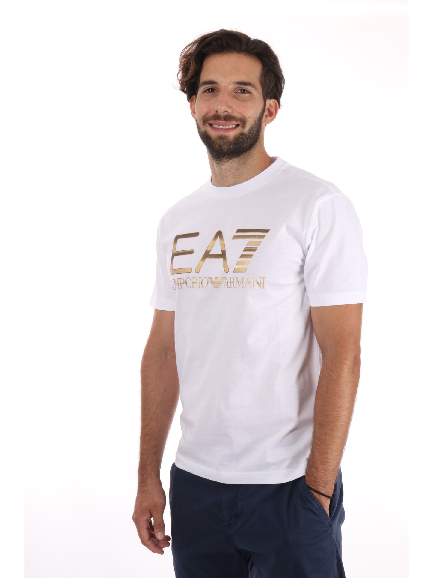 T-SHIRT LOGO SERIES EMPORIO ARMANI 7 DA UOMO BIANCO ORO