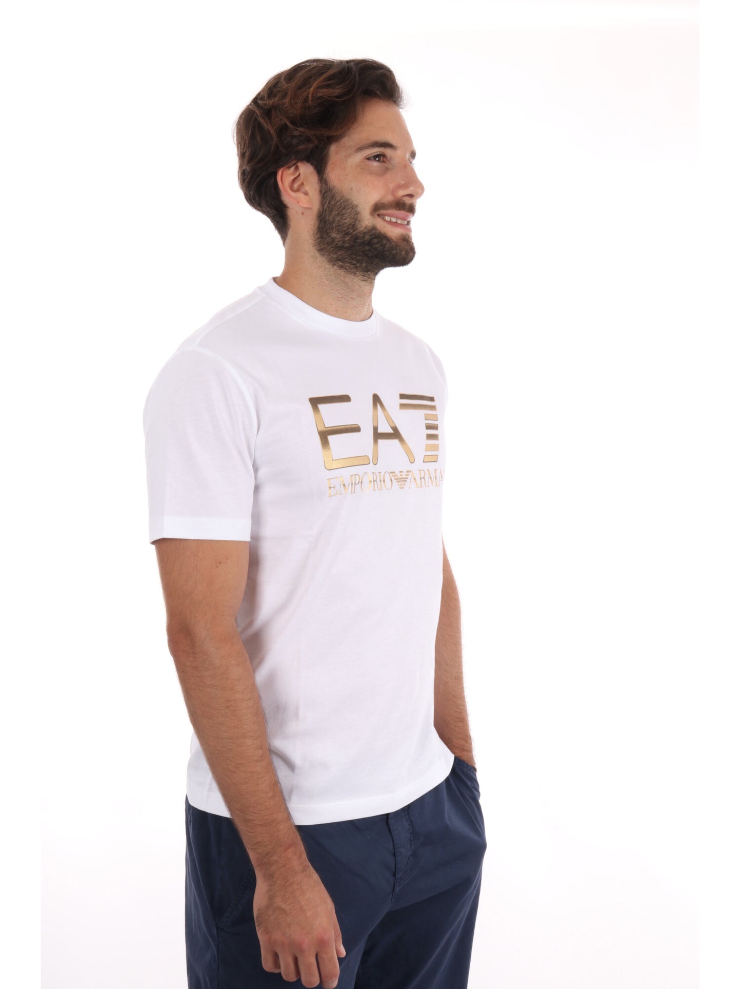 T-SHIRT LOGO SERIES EMPORIO ARMANI 7 DA UOMO BIANCO ORO