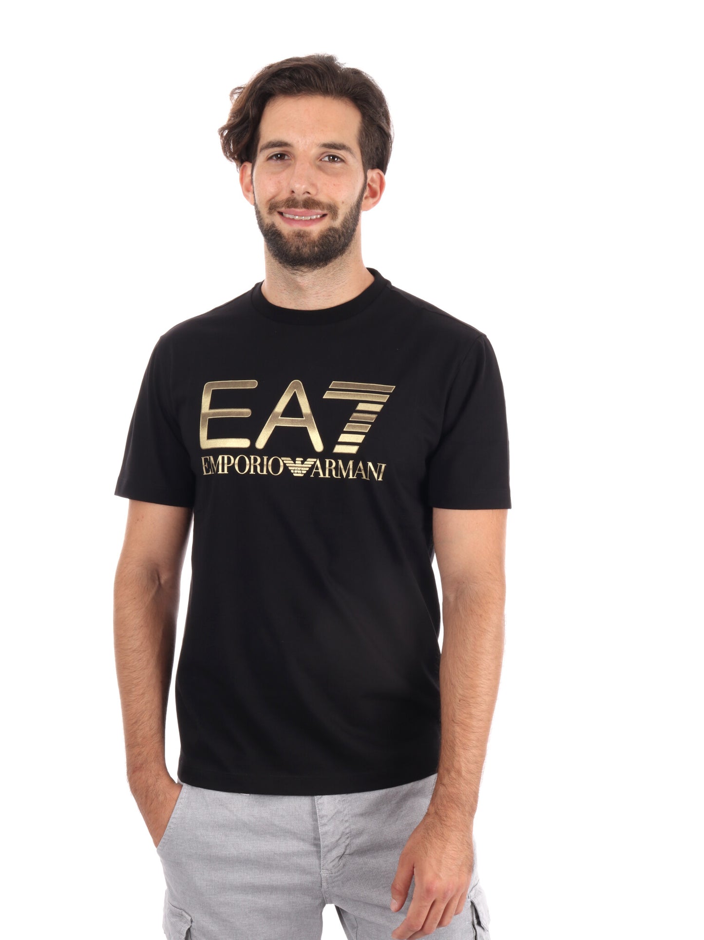 T-SHIRT LOGO SERIES EMPORIO ARMANI 7 DA UOMO NERO ORO
