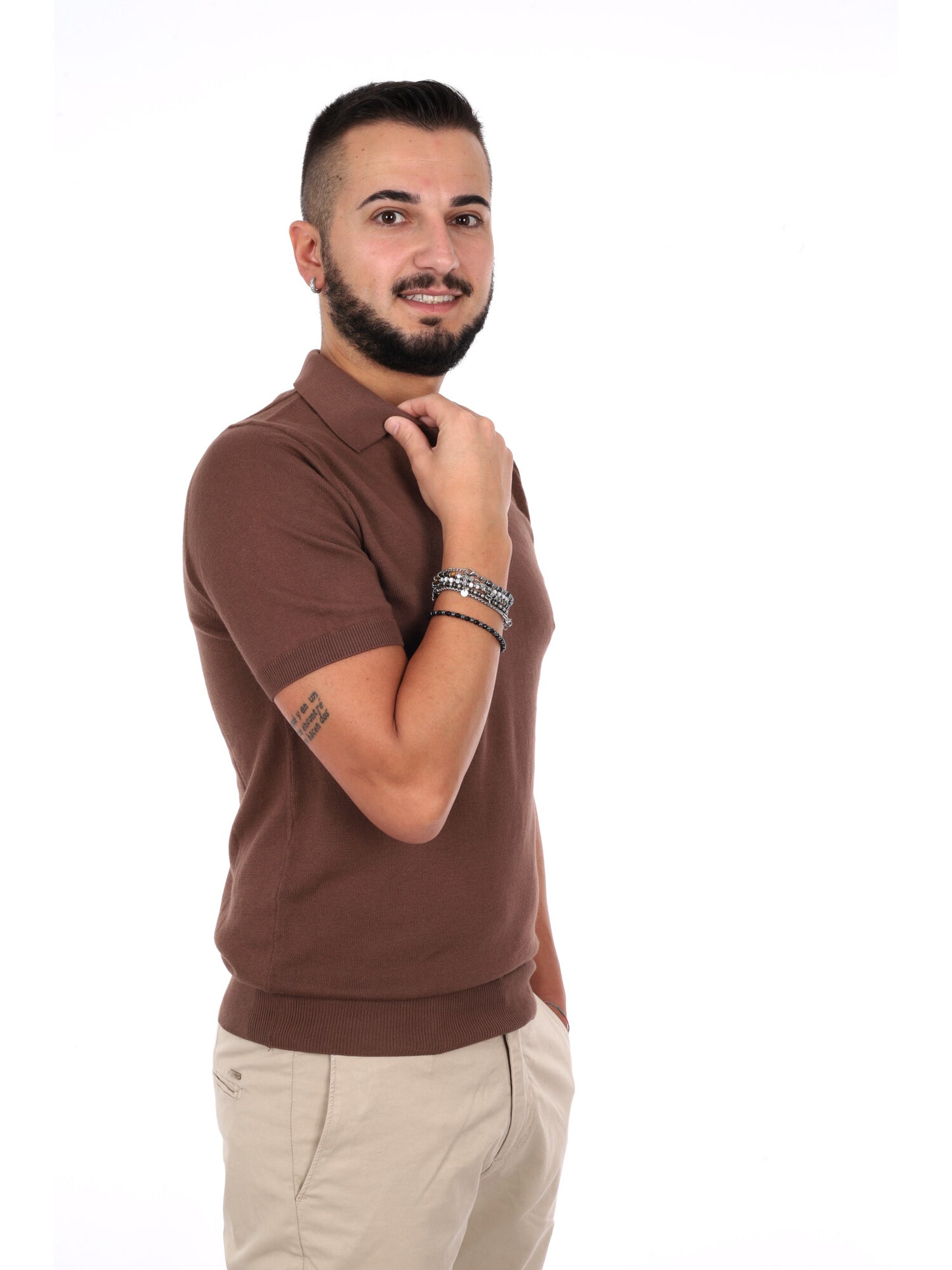 Polo Agnelli K085 da uomo in cotone marrone, stile casual