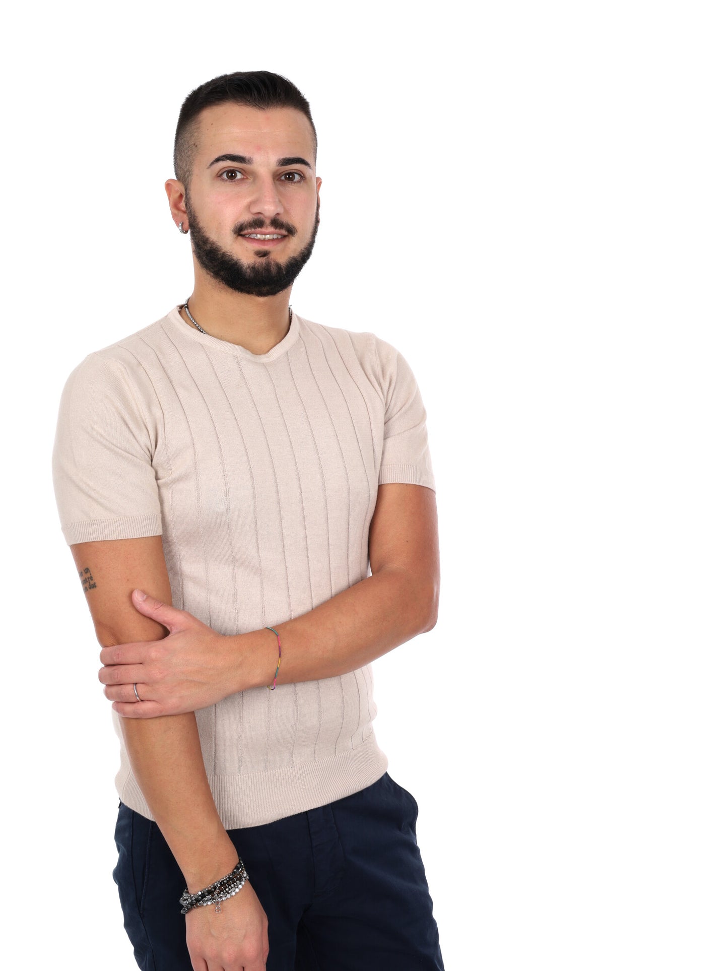 T-shirt beige FB Astori K079 da uomo a maniche corte